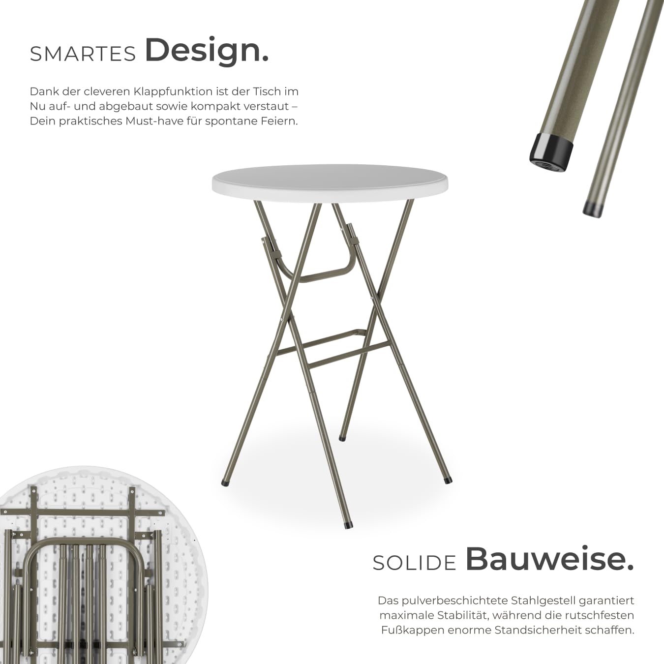 tectake® Stehtisch klappbar, Bistrotisch, Beistelltisch Outdoor, Klapptisch für Outdoor Küche, Stehempfang, Events, Bartisch, Grilltisch, Gartentisch rund, runder Tisch - 110 x 80cm