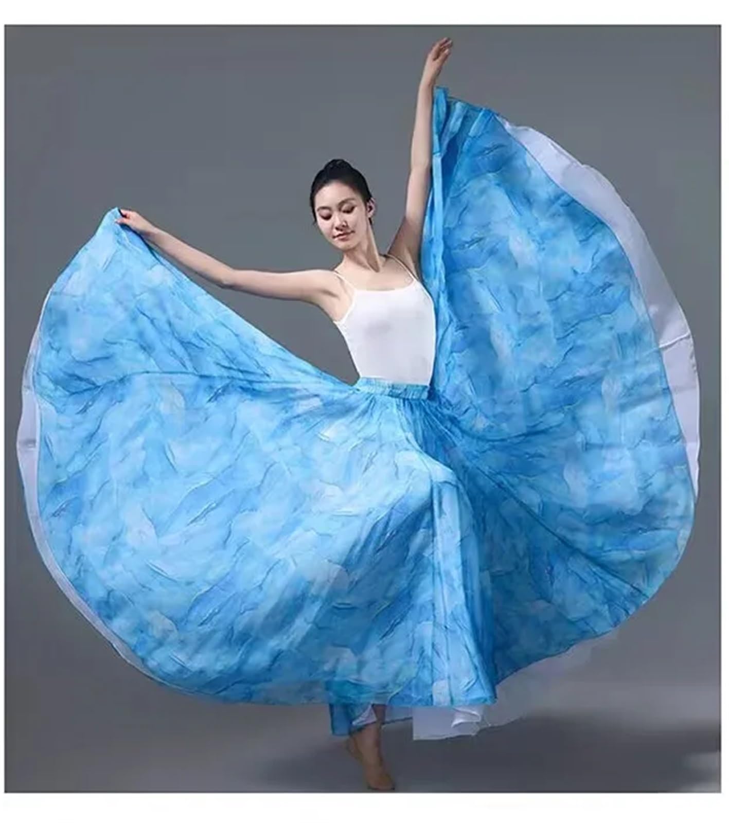 Jupe d'entraînement de Danse Classique et Moderne for Femmes, Jupe trapèze Ethnique en Mousseline Double, Portefeuille à 720 degrés