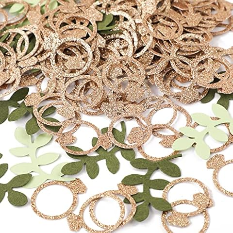 Fonder Mols Greenery Wedding Table Confetti,Boho Love Theme Party Confetti,Sage Leaf Rose Gold Rings Engagement Party Table Scatter,Bachelorette Bridal Shower Party Decorations Supplies 200 Pieces Cover