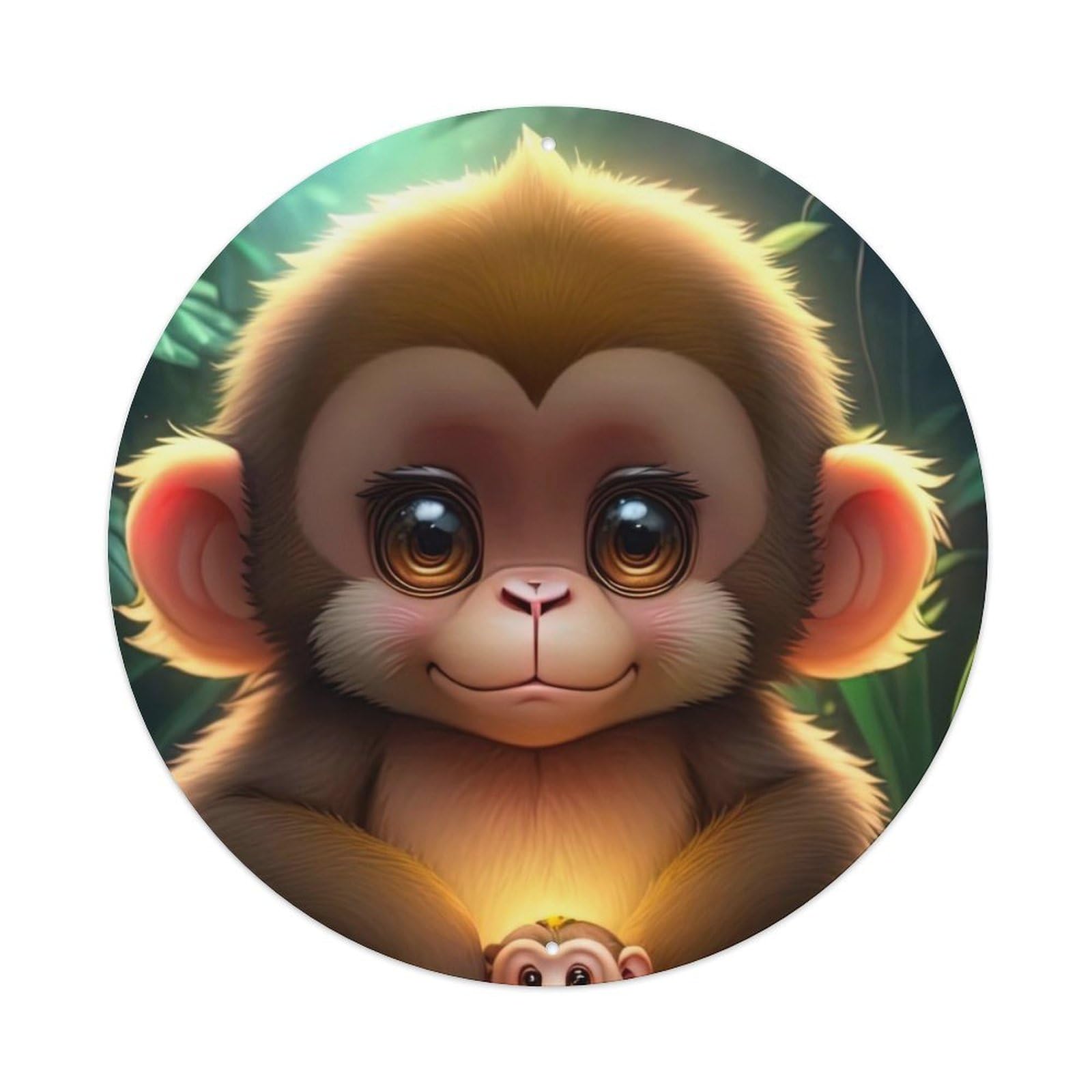 Animal Artwork Cute Little Monkey in The Jungle Vintage Metal Tin Sign Plaque Wall Decor for Cafe, Club Bar, Office, Garden Metal Poster 8x8Inch