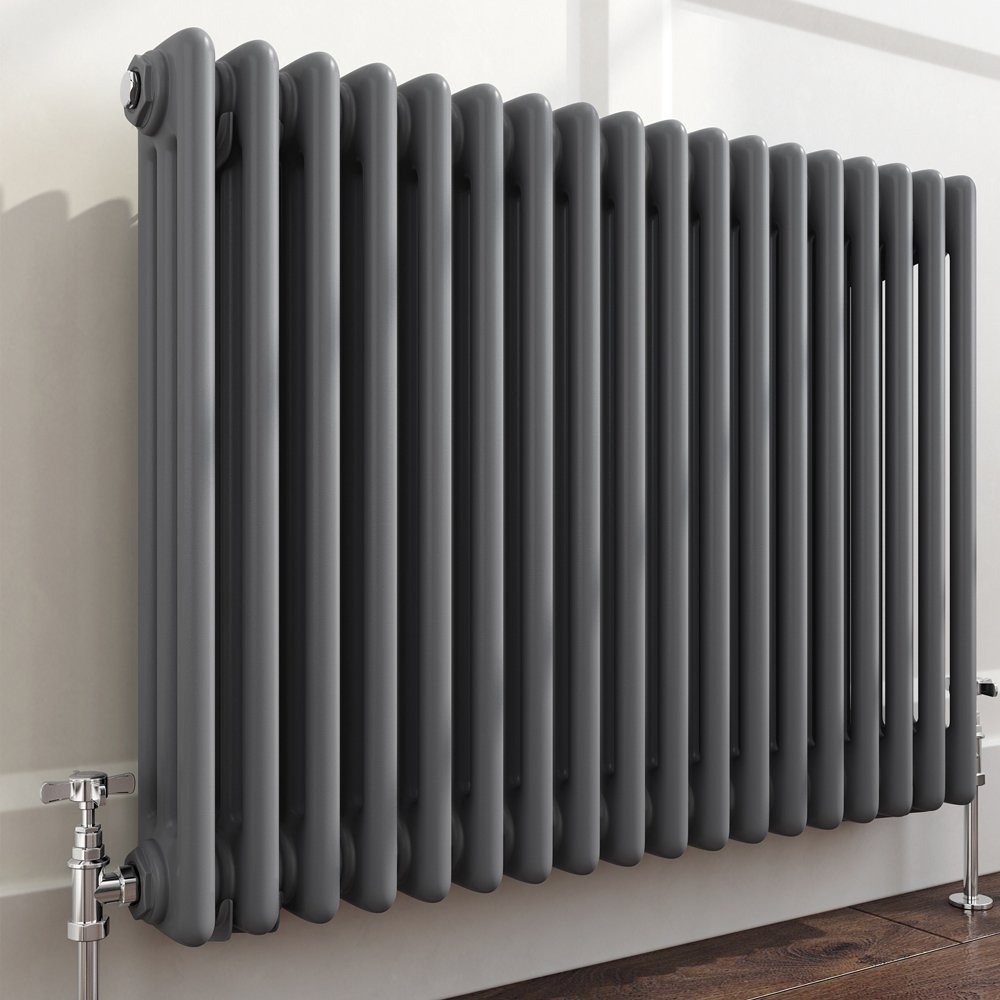iBathUK Regency Wall-Mounted Horizontal 3 Column Radiator, Steel Cast Iron Style High Thermal Output Hydronic Central Heating, Traditional Designer Radiator in Matt Anthracite, 600 × 810mm — image 1