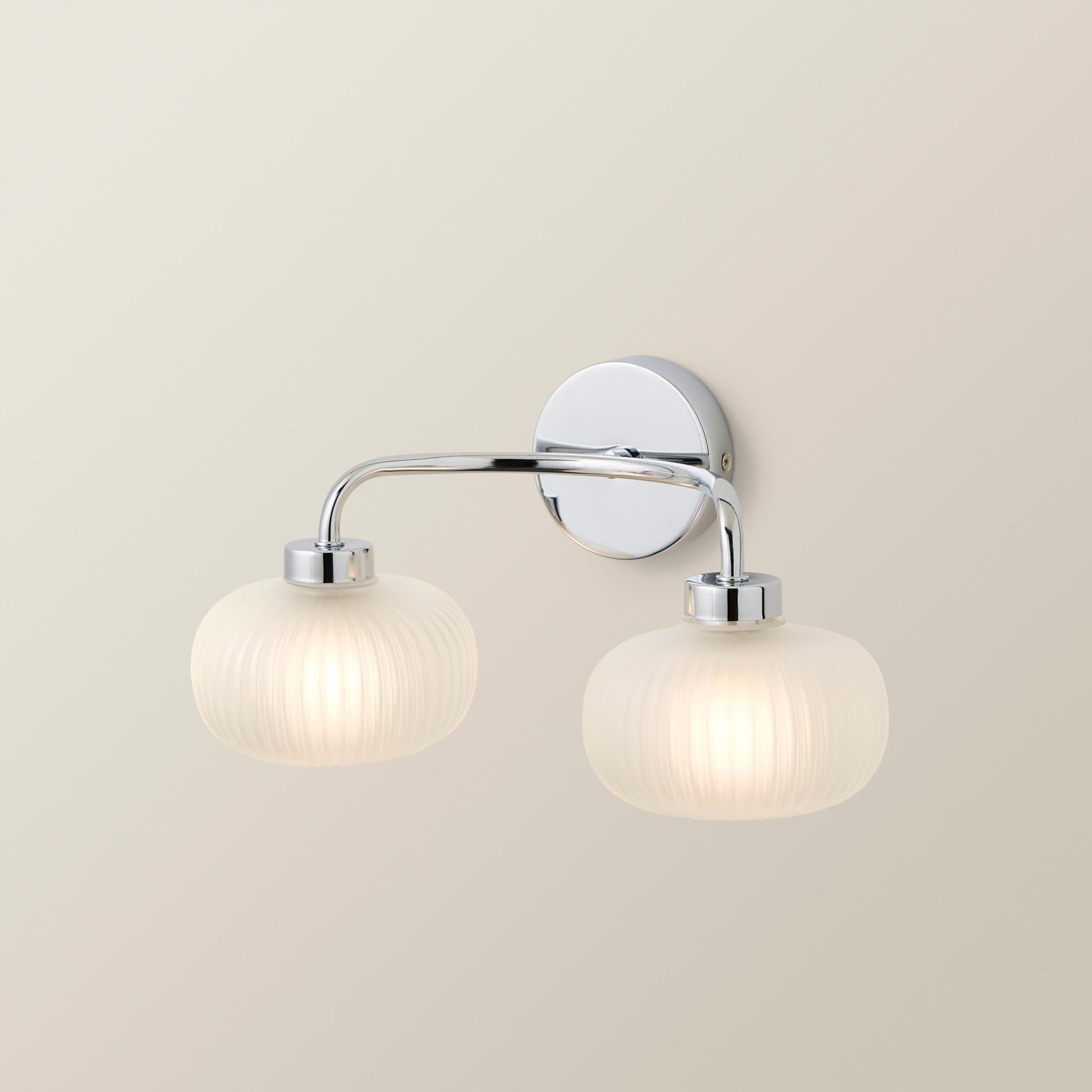 ValueLights | Chrome 2 Way Wall Light Fitting with Frosted Ribbed Lampshades | Bath Wall Lights, Home Décor & Improvement Essential | IP44 Bathroom | Mains Wired