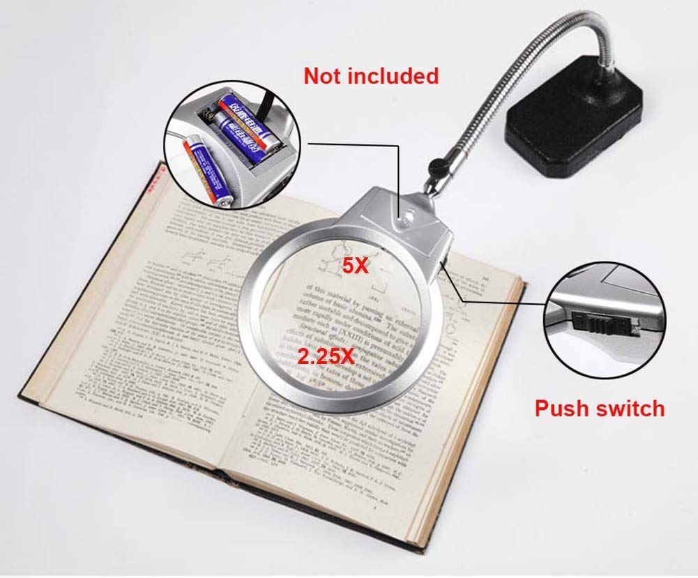 Lampa z lupą biurkową z oświetleniem LED Lampa powiększająca LED Składana lupa Lampa biurkowa Powiększenie 2,25x 5X Regulowane ramię obrotowe na biurko