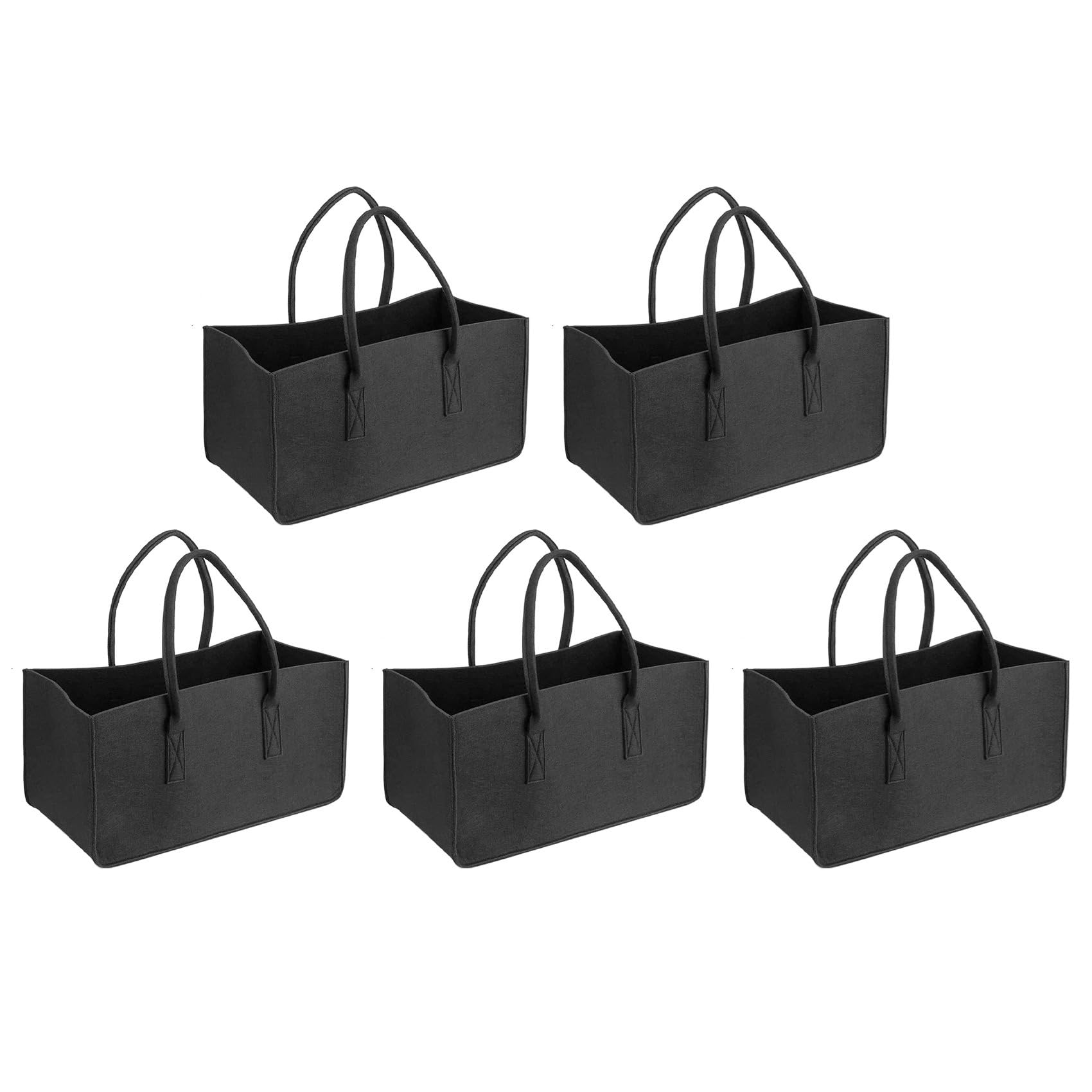 Vjsujehgy 5X Fireplace Wood Felt Storage Bag Basket Magazine Rack Firewood Pocket,Felt Foldable Firewood Holder Basket Black