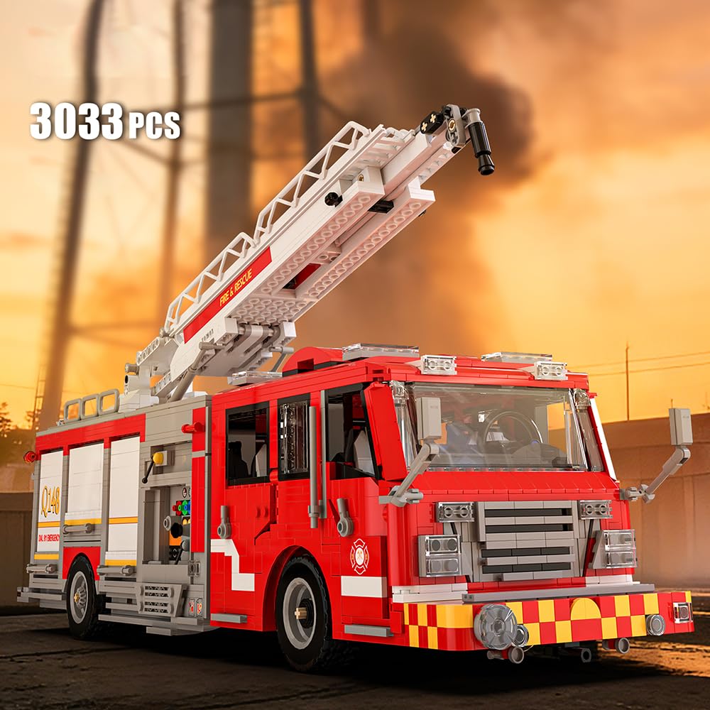 39134 US-Feuerwehrwagen Hoch Wasserturm Bausteinsatz, 3033 Stück Feuerwehr Rettungsfahrzeug Baublock Modell Sets, Erwachsene Kreative Enthusiasten Modell Geschenke und Einzigartige Sammlerstücke
