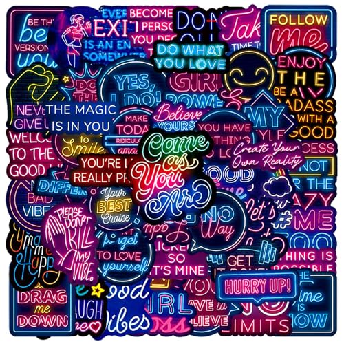 50Pcs Inspirational Stickers Neon Reward Motivational Stickers for Teens Students Teachers with Positive Words Waterproof Vinyl Sticker for Water Bottle Laptop Skateboard Journaling(Neon Sticker-5)