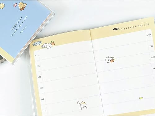 Miniatura 8 de Kawaii Mini Planificador Semanal Coreano Sin Fecha + 1 hoja de stickers dalgaru - 128 páginas, cubierta de PVC suave. Linda papelería pequeña para