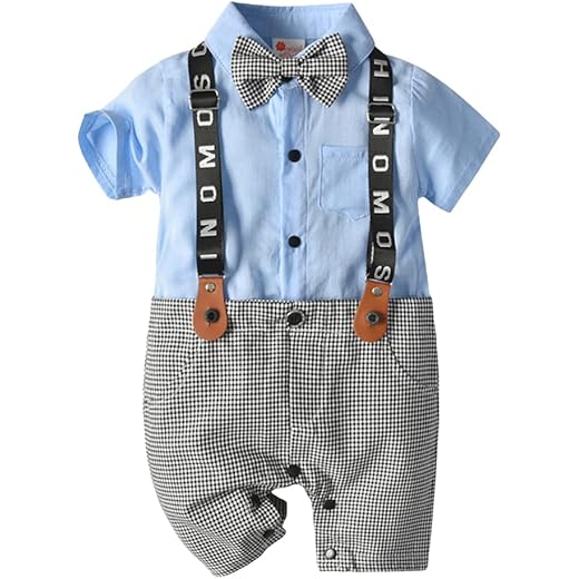 Baby Boys Cotton Spandex Bow Romper Blue