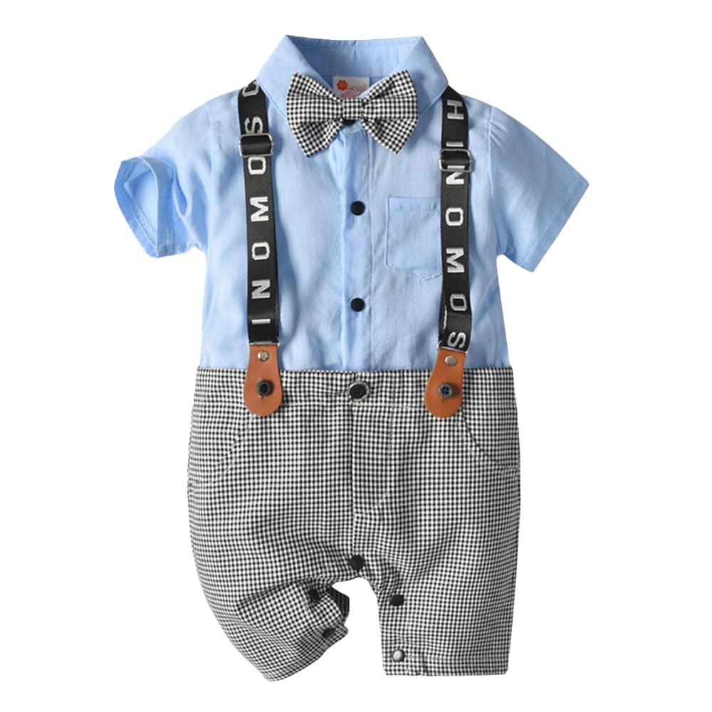 Baby Boys Cotton and Spandex Half Sleeves Applique Bow Solid Romper in Blue Color-image-40