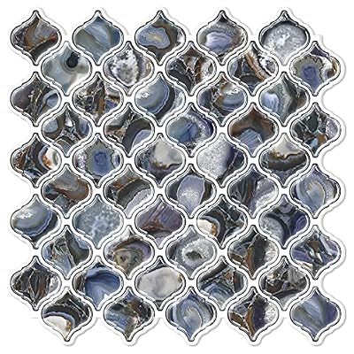 STICKGOO Arabesque Peel and Stick Backsplash, 12”X12” Backsplash Tile for Kitchen Peel and Stick, Self Adhesive Wall Tile Stick on Tiles (Thicker Design, Faux Blue Agate)