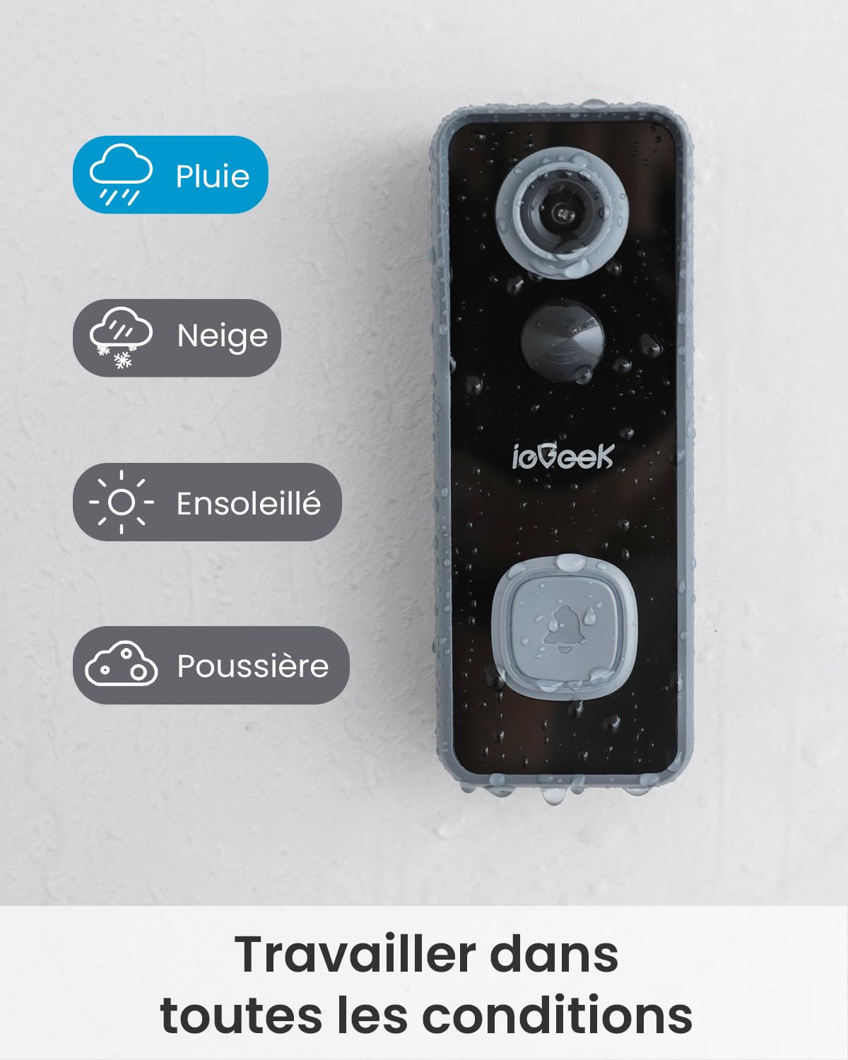 ieGeek 2,5K 5MP Sonnette sans Fil Exterieur Etanche, 166° Sonnette Vidéo avec Caméra Compatible Alexa, Install Facile, Détection IA, IP65 Étanche, Vision Nocturne, WiFi 2,4 GHz Uniquement