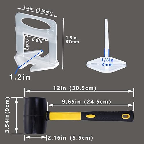 Miniatura 2 de Clips para sistema de nivelación de azulejos de 18 pulgadas, 2500 piezas de clips espaciadores de azulejos y martillo de mazo de goma de 16 onzas.