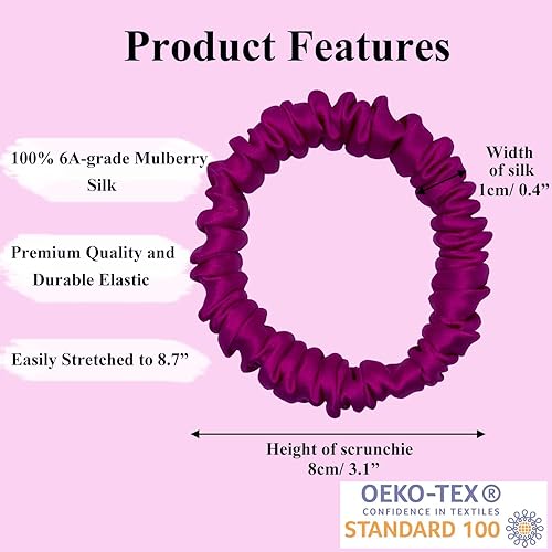 Miniatura 3 de Juego de 6 coleteros de seda de morera 100% pura con 6 colores elegantes para todos los días, coleteros ajustados de seda, cuidado del cabello, sin