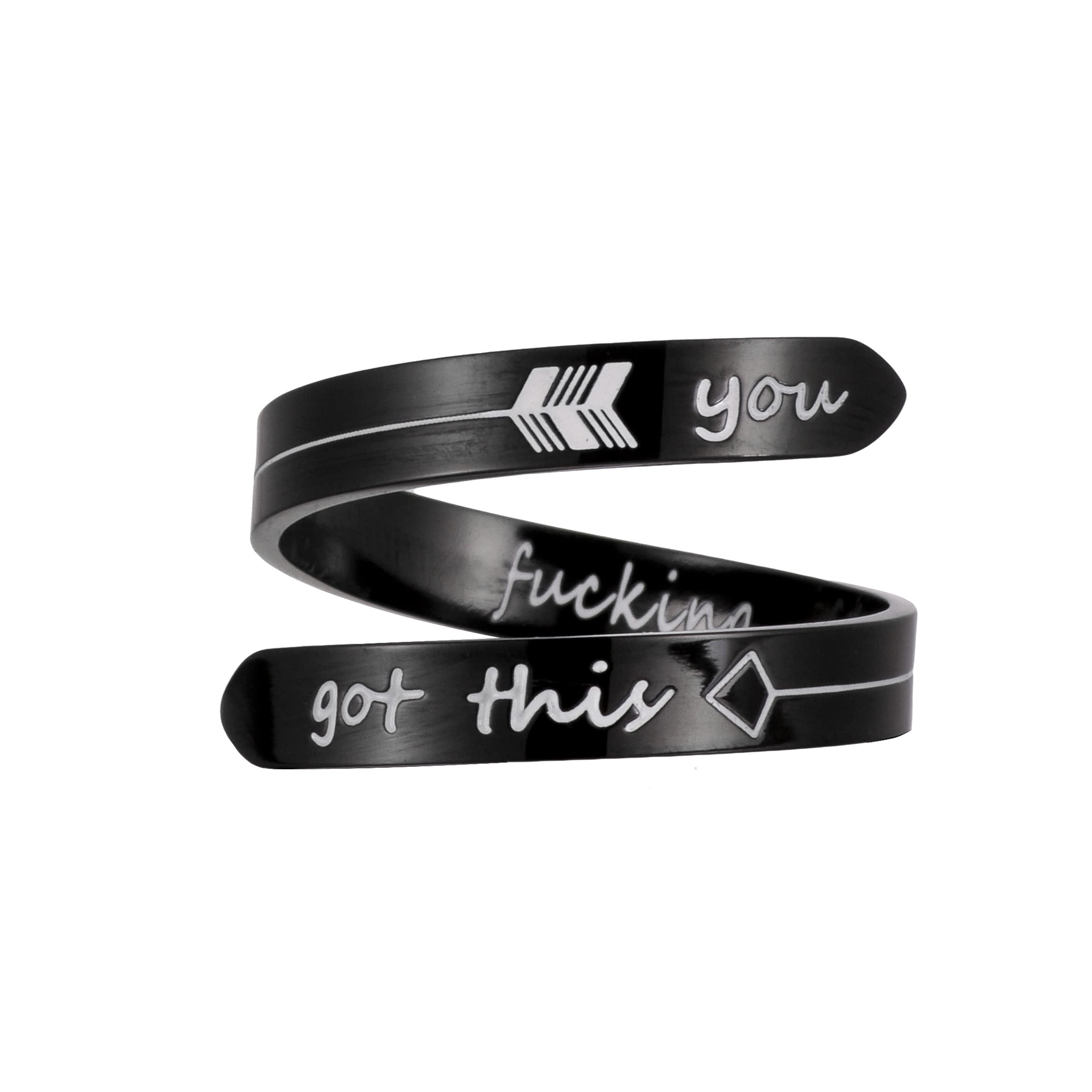 VrycotOpening Black Keep Going ring Stainless Steel Adjustable Never give up Jewelry Inspirational Opening Stacking Cute Hiphop Band