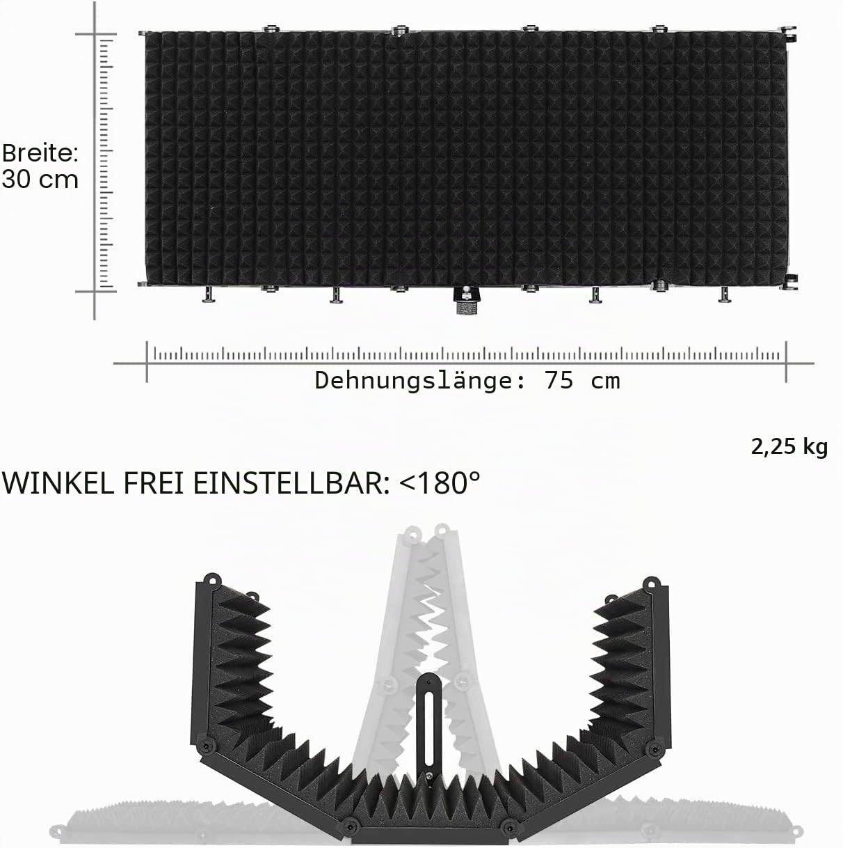Depusheng Faltbares Mikrofon Isolationsschild Studioaufnahme Live Übertragung 5 Panel Popfilter Einstellbarer Mikrofonisolator mit hoher Dichte, Schwarz