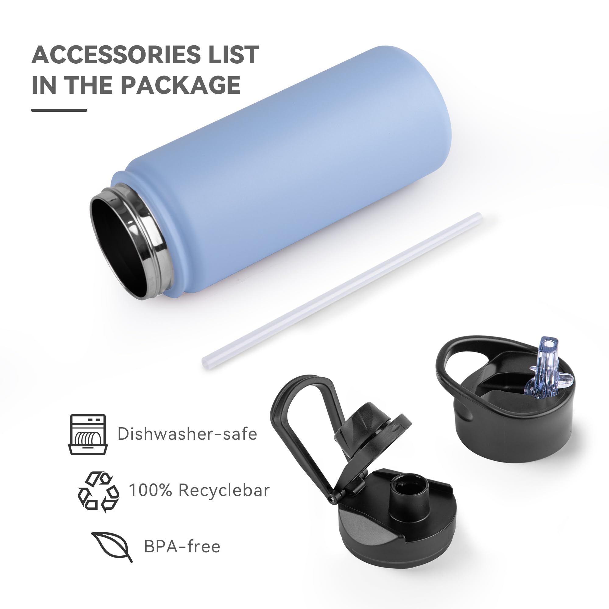 UMBFUN Insulated Water Bottle, 500ml 2 Lids (Straw Lid and Spout Lid) - Image 3