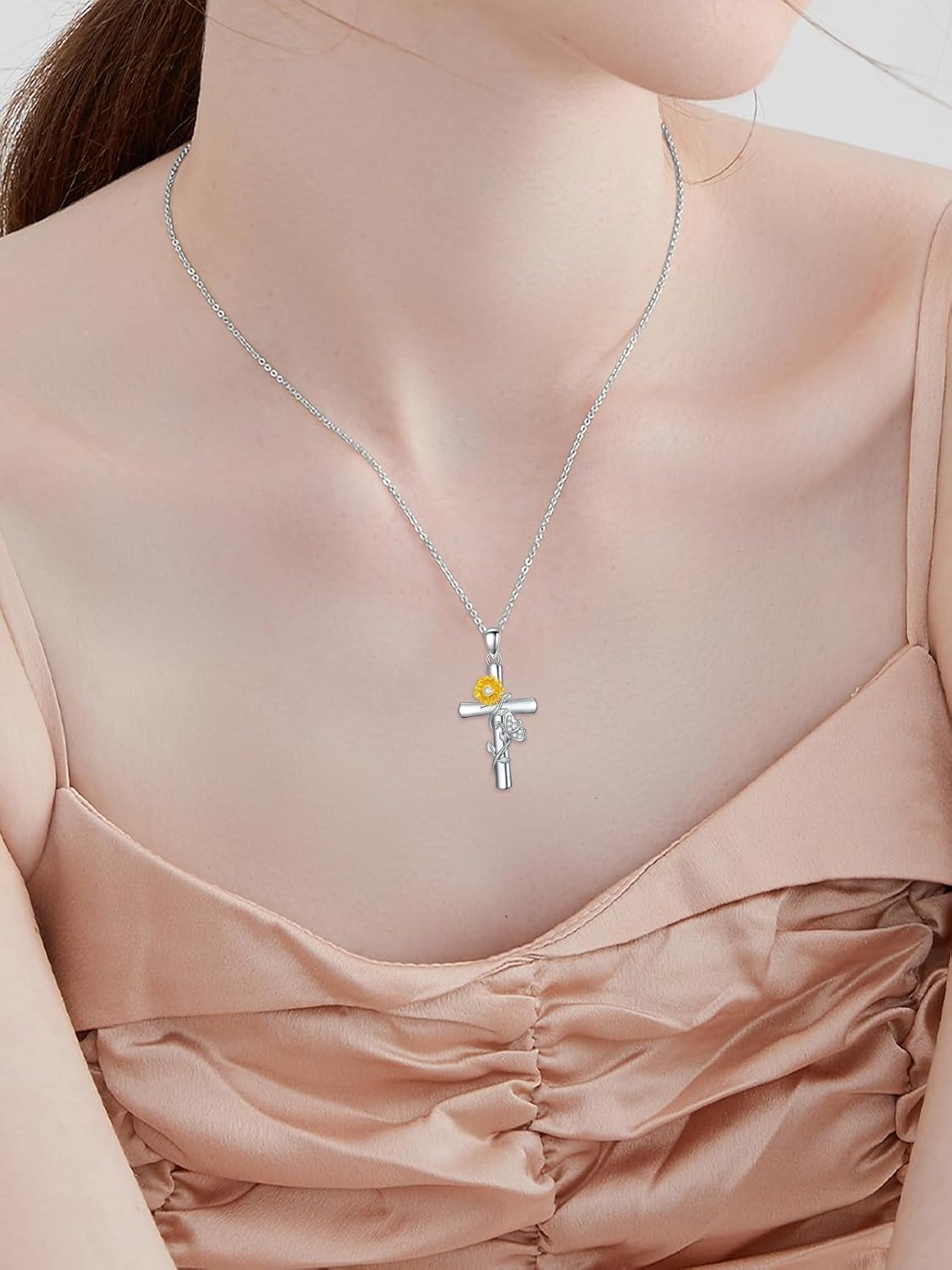 Elegant 14K White Gold Plated Diamond Cross Pendant - A Timeless Gift for Her