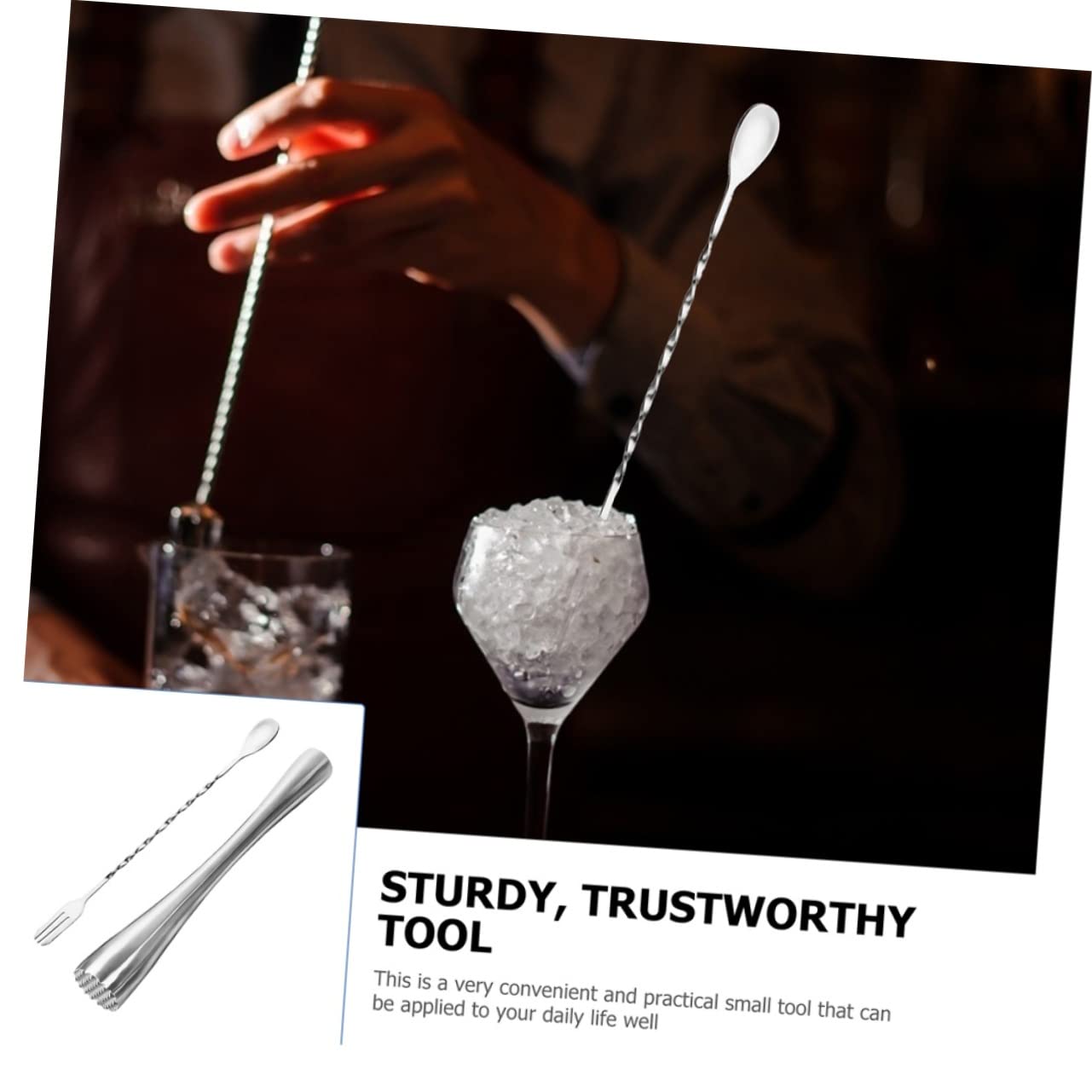 COLLBATH Long Handle Bartender Bar Tool Easy to Use Ice Muddler Ice Breaking Accessories for Cocktail Mixing