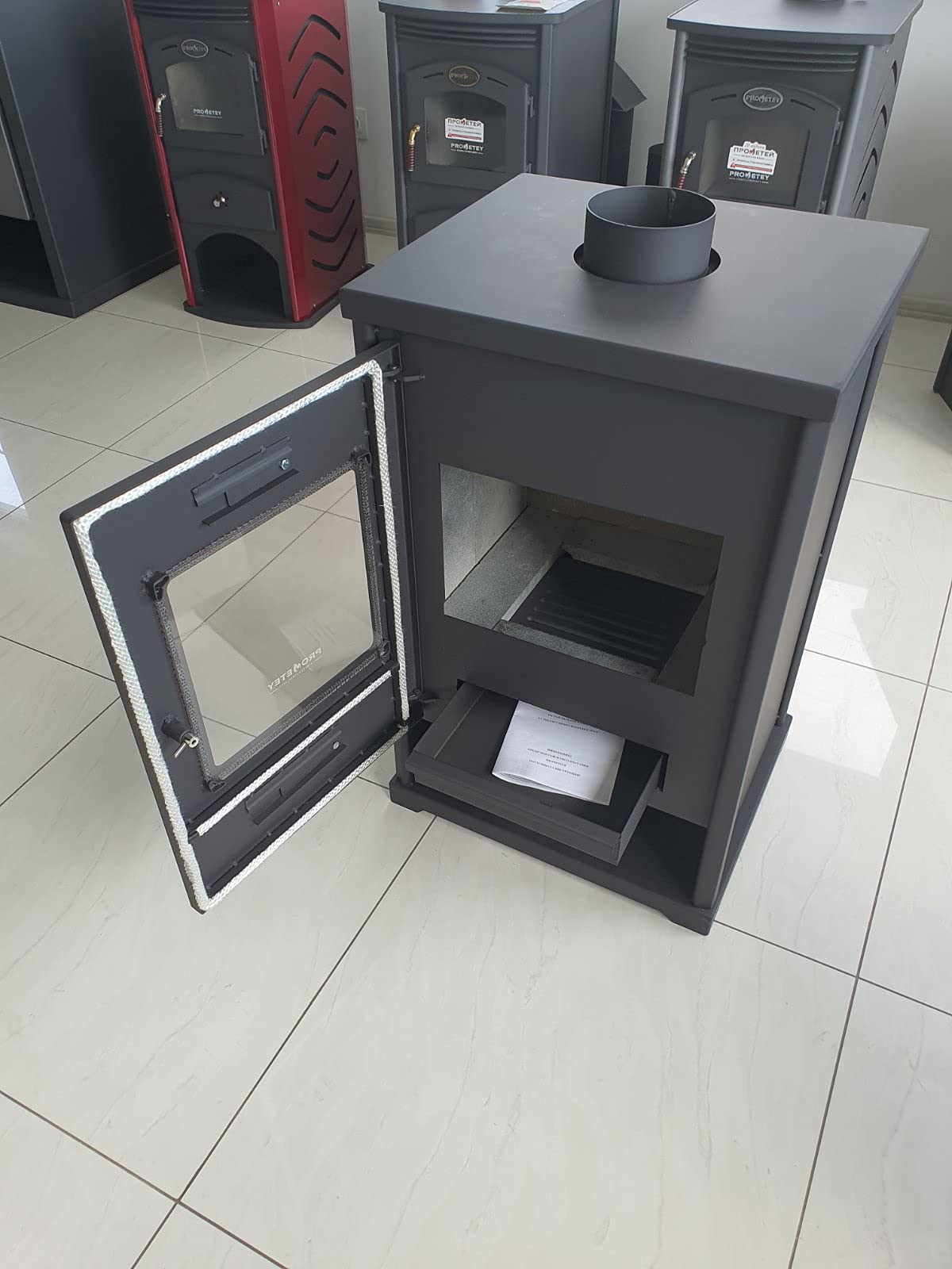 Prometey EEK A+ Kaminofen EKO 96175 Anthrazit Holzofen 10,2 kW Kamin Ofen Dauerbrandofen Werkstattofen Schwedenofen Hüttenofen Heizofen, Höhe 79 cm, Breite 50 cm, Tiefe 42 cm, 64 kg