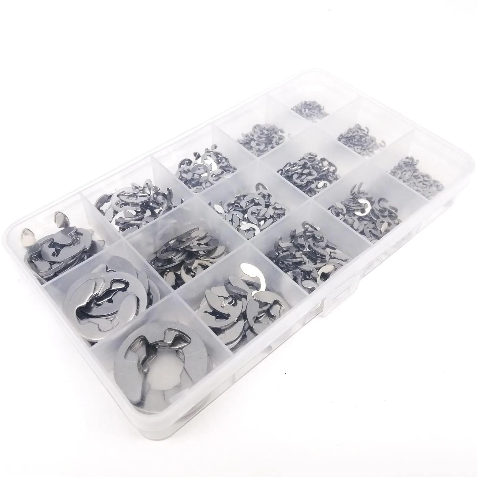 Kit Surtido de 580/1000 Piezas, Caja de M1.2 a M15, Anillo de retención Externo de Acero Inoxidable 304, Clip E, arandela de retención for Eje(Set B 1000pcs)