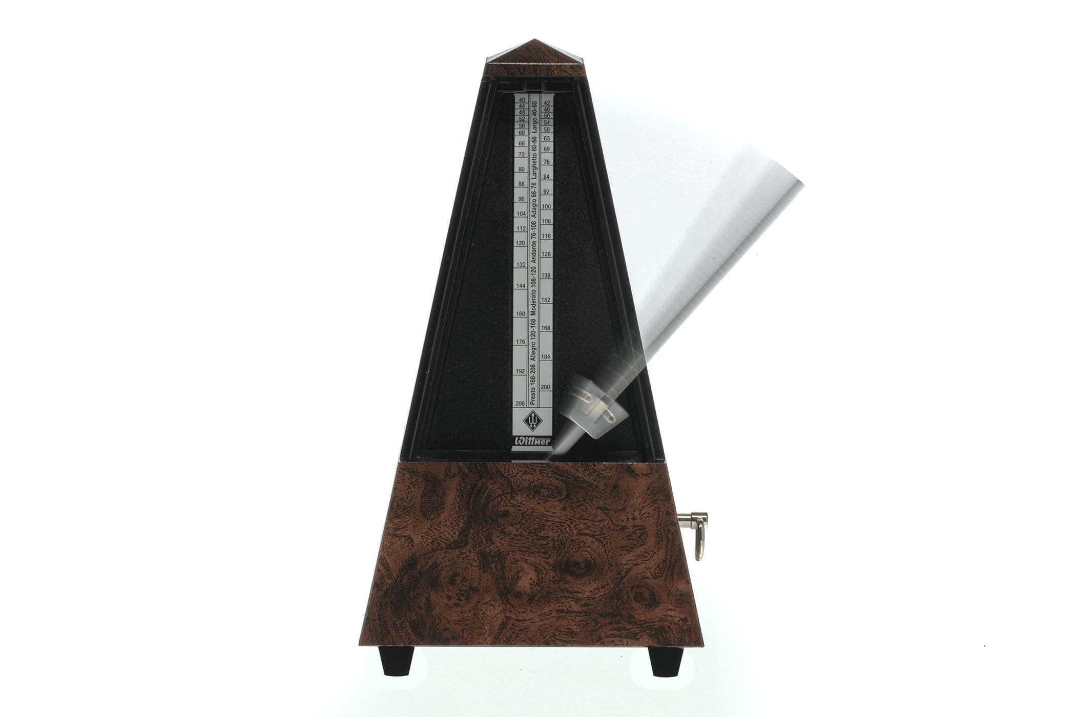 Wittner Metronom Taktell Pyramidenform System Maelzel Designer Serie Mechanisch zum Aufziehen Kunststoffgehäuse Wurzelholz Made in Germany