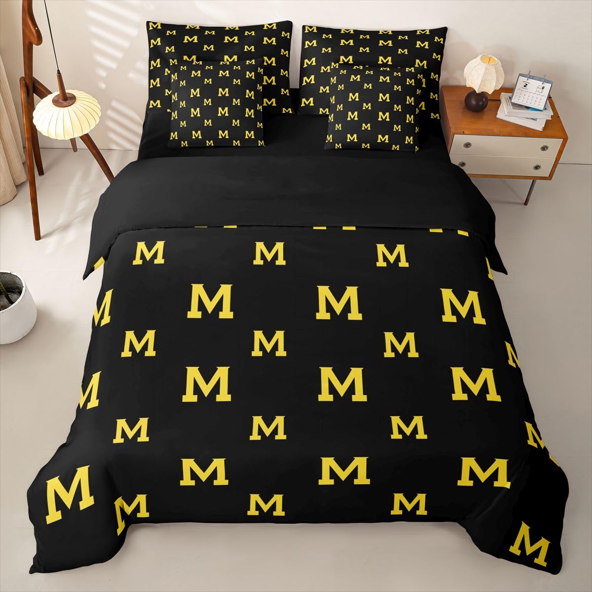Loussiesd Set di biancheria da letto con copripiumino giallo nero con lenzuola, 7 pezzi, per bambini, ragazzi e ragazze, letto da baseball in una borsa, decorazione per la stanza dei giochi di
