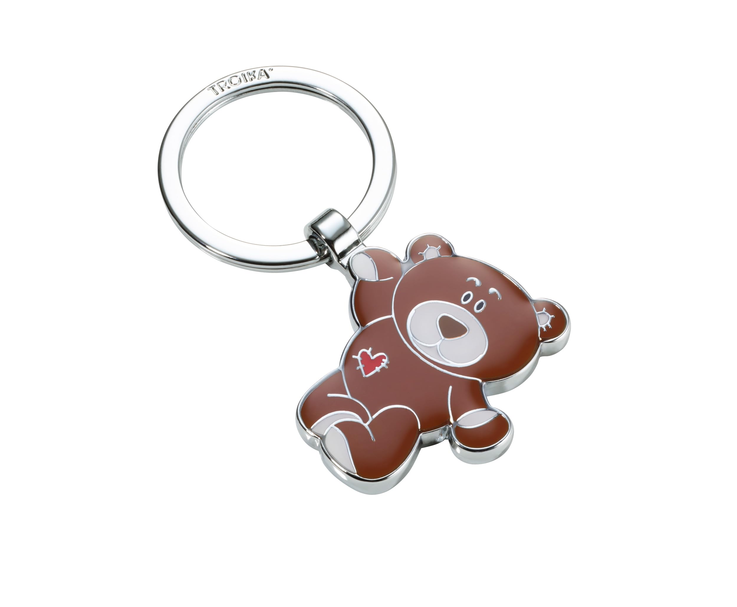 Troika Unisex Infant Brown Keyring, Teddy Bear With Heart – Bruno – Cast Metal, Enamel – Silver-Coloured Original