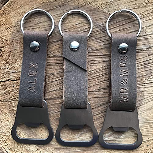 Personalized Dark Brown Leather Bottle Opener Keychain2