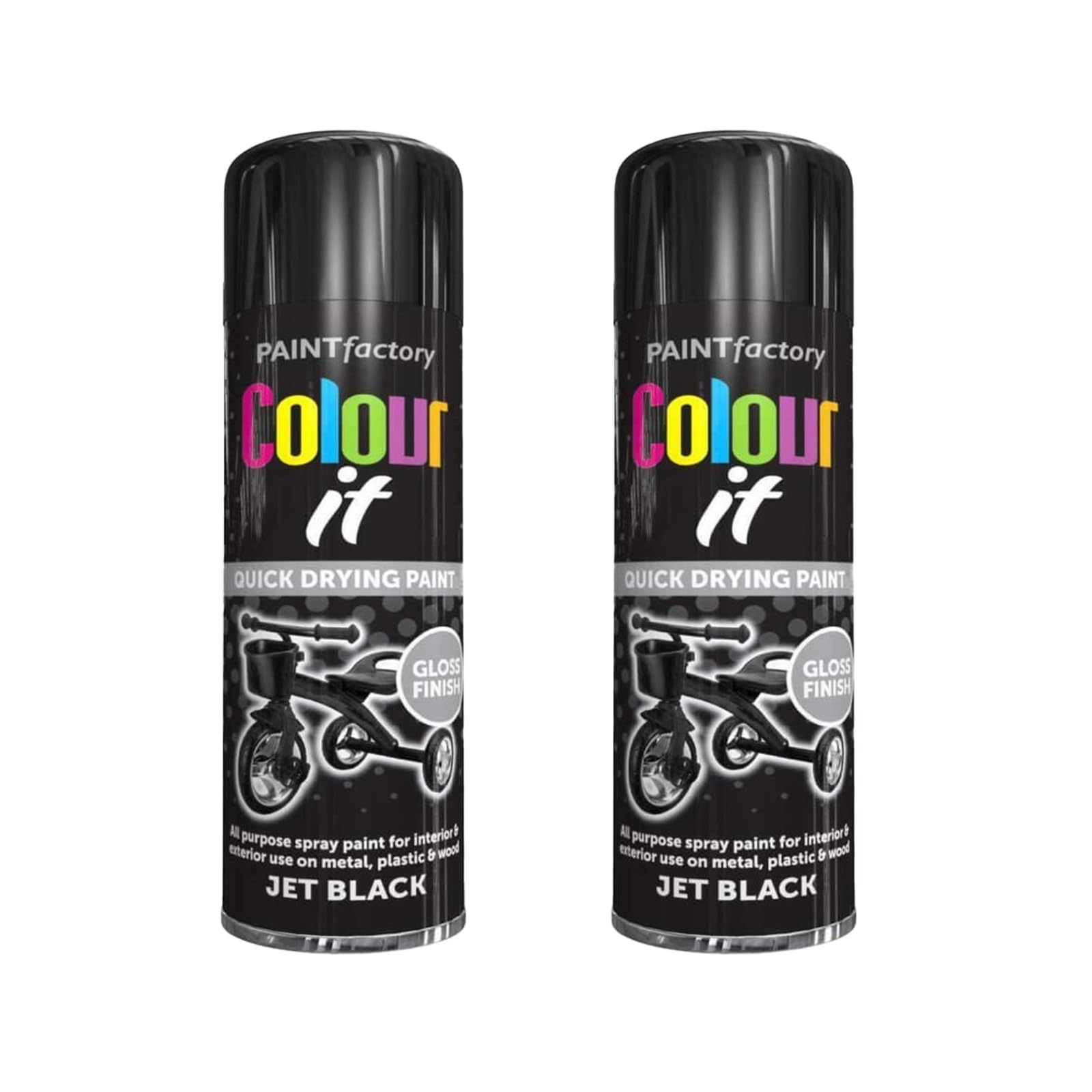 PEBBLE HUG Paint Spray Can 250ml 'Black Gloss' General Purpose, Fast Dry Excellent Coverage Adhesion, Plastic, Wood, Stone, Cardboard And Paper Gloss Finish (Pack of 2)