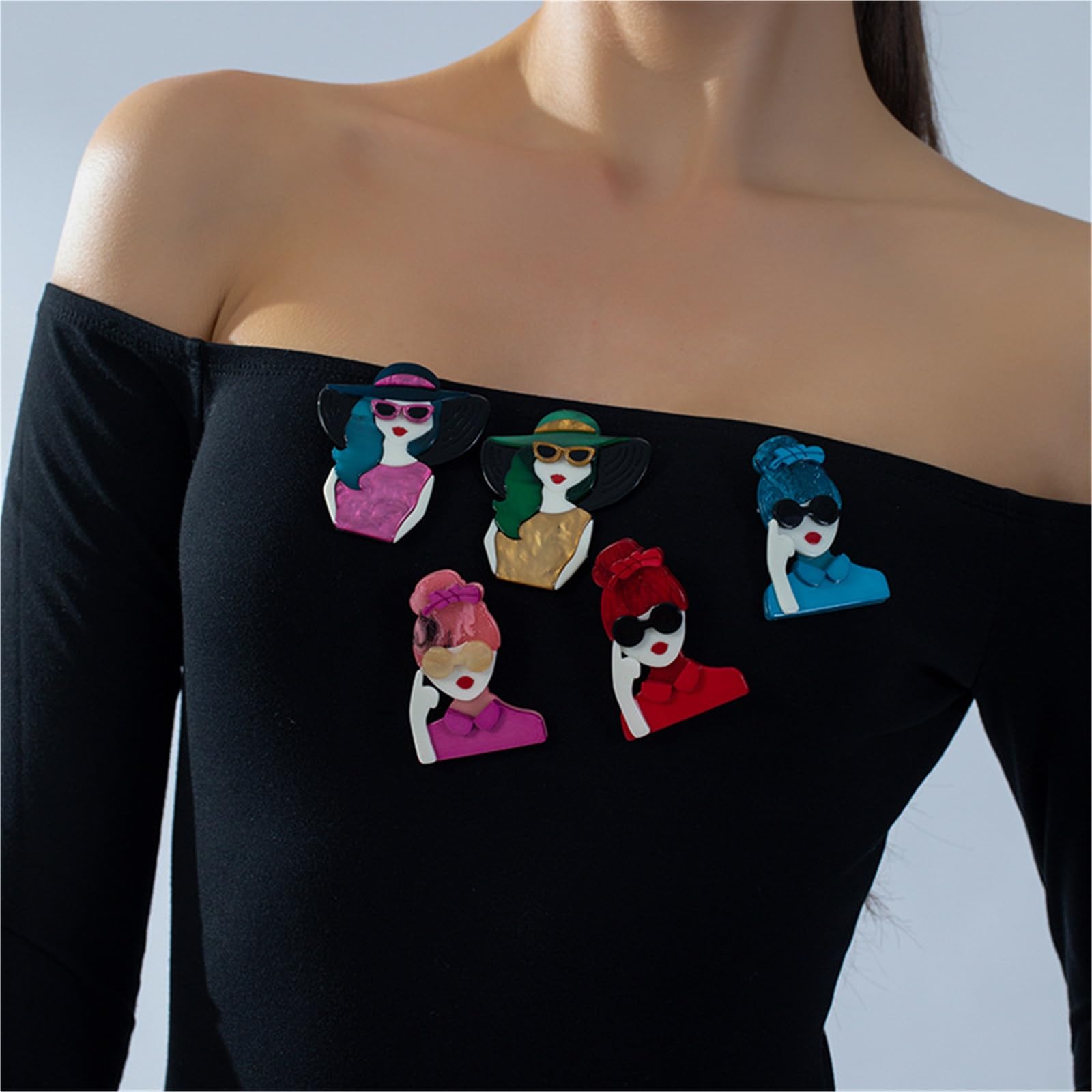 Elegante broche acrílico de dibujos animados – Pin en forma de gafas de sol para mujer – Accesorios ligeros de lujo de gama alta