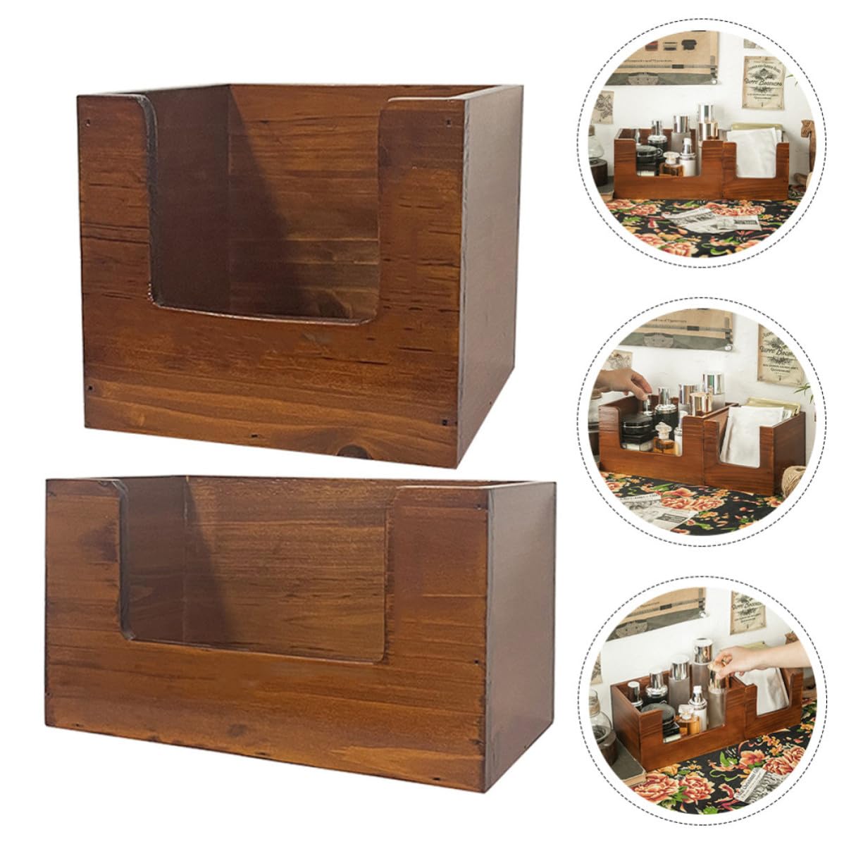 KICHOUSE Caja de Almacenamiento de Cosméticos y Optimización de Espacio de Madera Resistente a Rayaduras Diseño Simple Pack de 2 Unidades para Escritorio para Uso Hogar