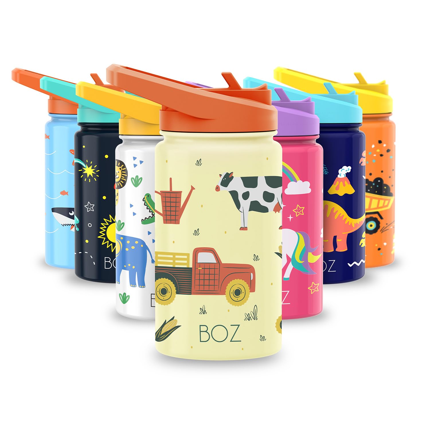 BOZ Kids Insulated Water Bottle with Straw Lid, Stainless Steel Vacuum Double Wall Water Cup