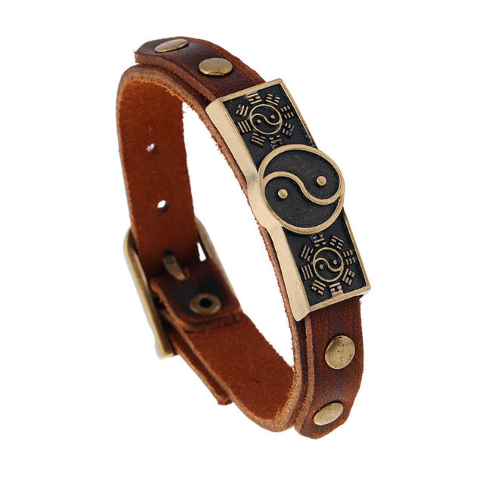 HCMA Taiji Yin Yang Bracelet Real Cow Leather Cuff Wrap Bangles Men Women Belt Buckle Bracelet Hand Jewelry Couple Bracelet