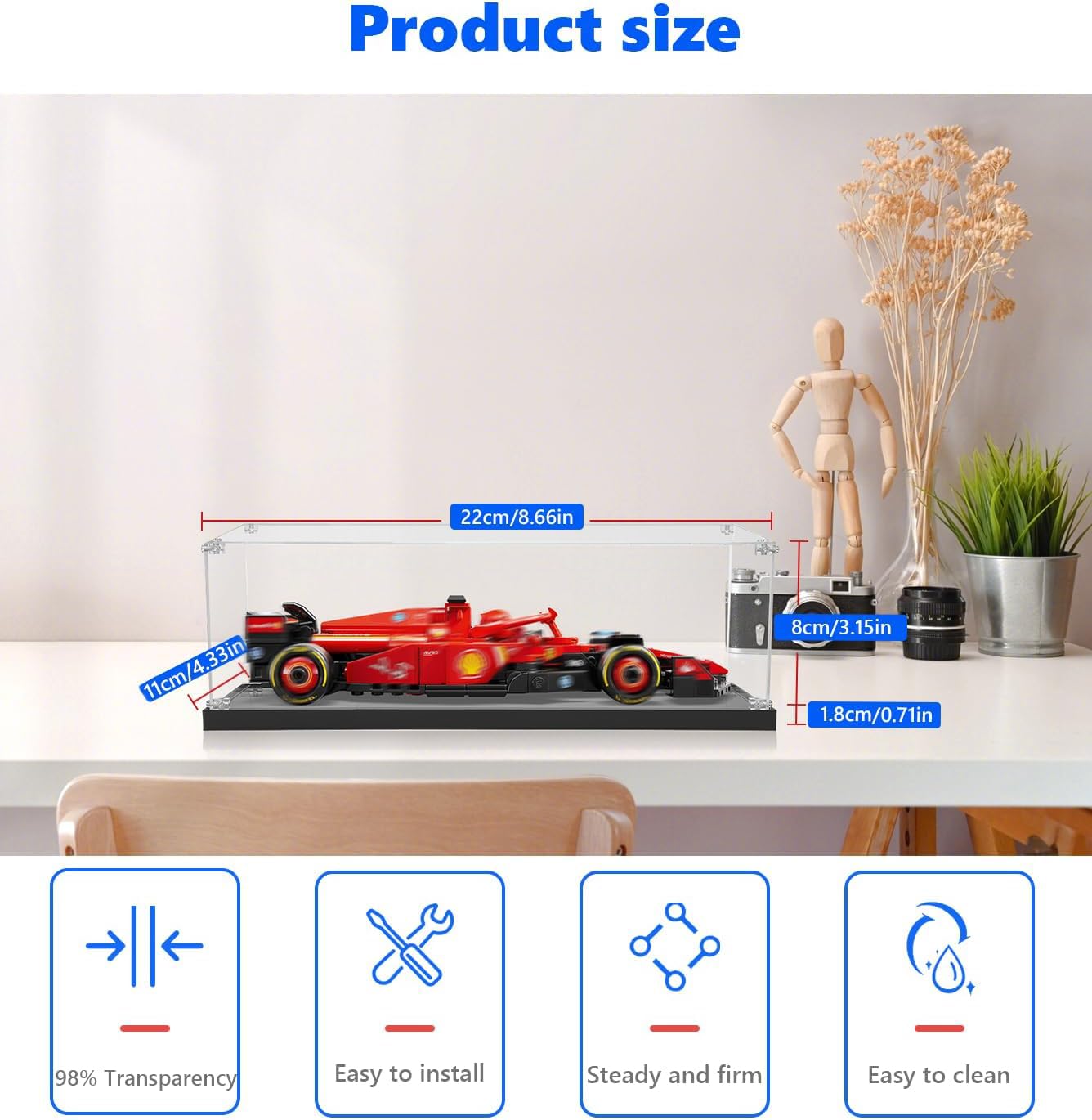 Vitrine in acrilico per Lego Speed Champions Ferrari SF-24 F1 Formula 1 77242 - Protezione antipolvere - 22 x 11 x 8 cm