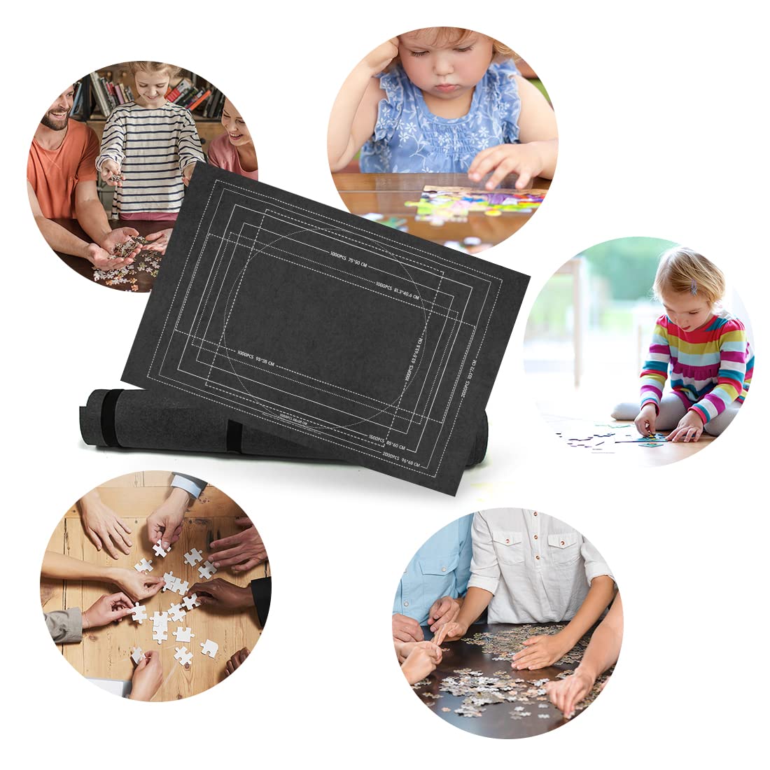 Zaloife Tapis Puzzle 2000 Pièces, Rangement et Support Enroulable, Accessoire de Stockage Noir