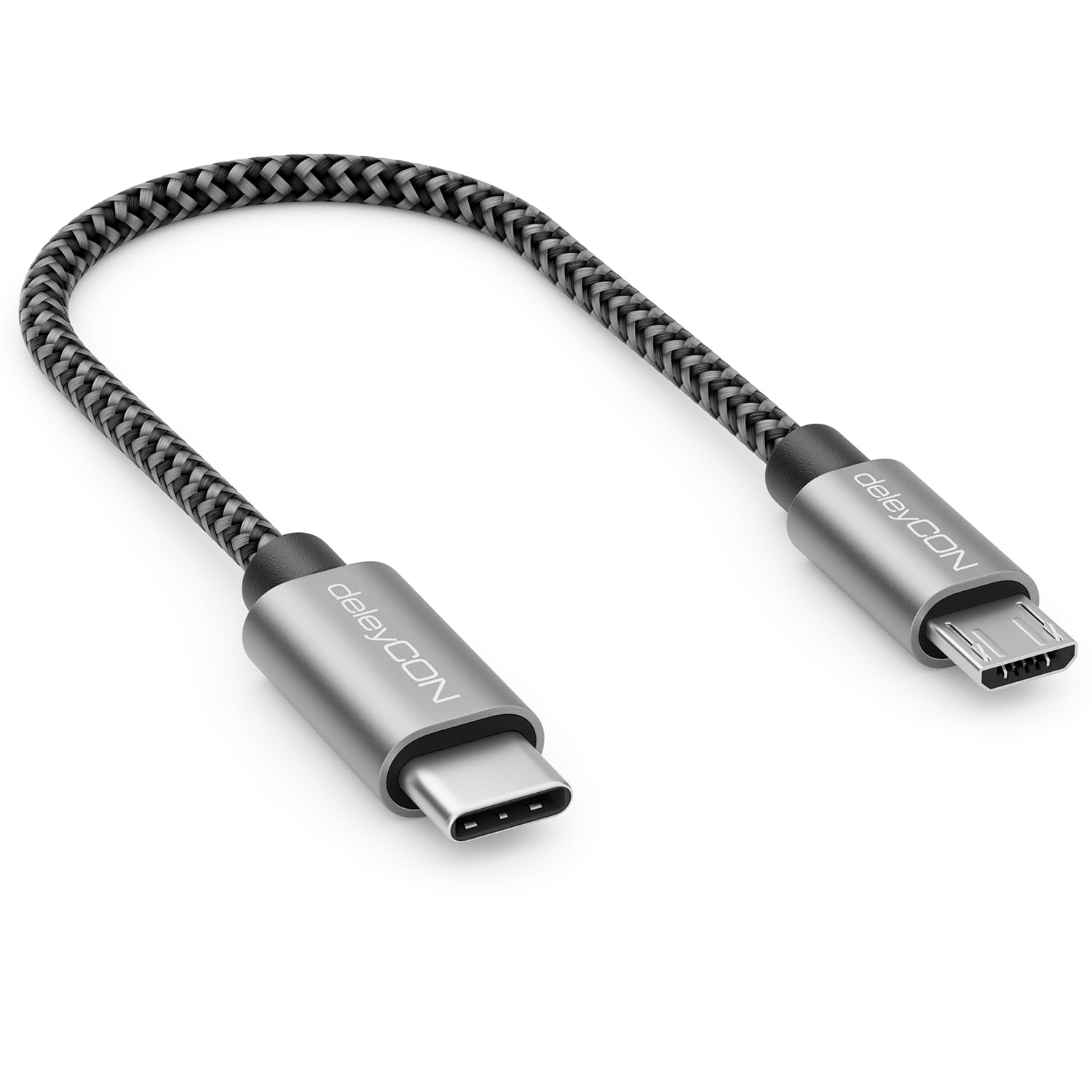 deleyCON 0,15m USB C a Micro USB Cavo Adattatore 15cm Corto - Cavo di Ricarica e Cavo Dati in Entrambe le Direzioni - Compatibile con Telefoni Cellulari Smartphone Tablet Caricabatterie ecc. - Nero