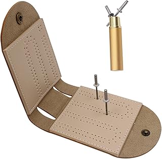 Leather Cribbage Board,Travel Size Cribbage Board - Travel Pocket Size Leather Cribbage Board with Cribbage Pegs, Card Board Game, Foldable Design Shzons