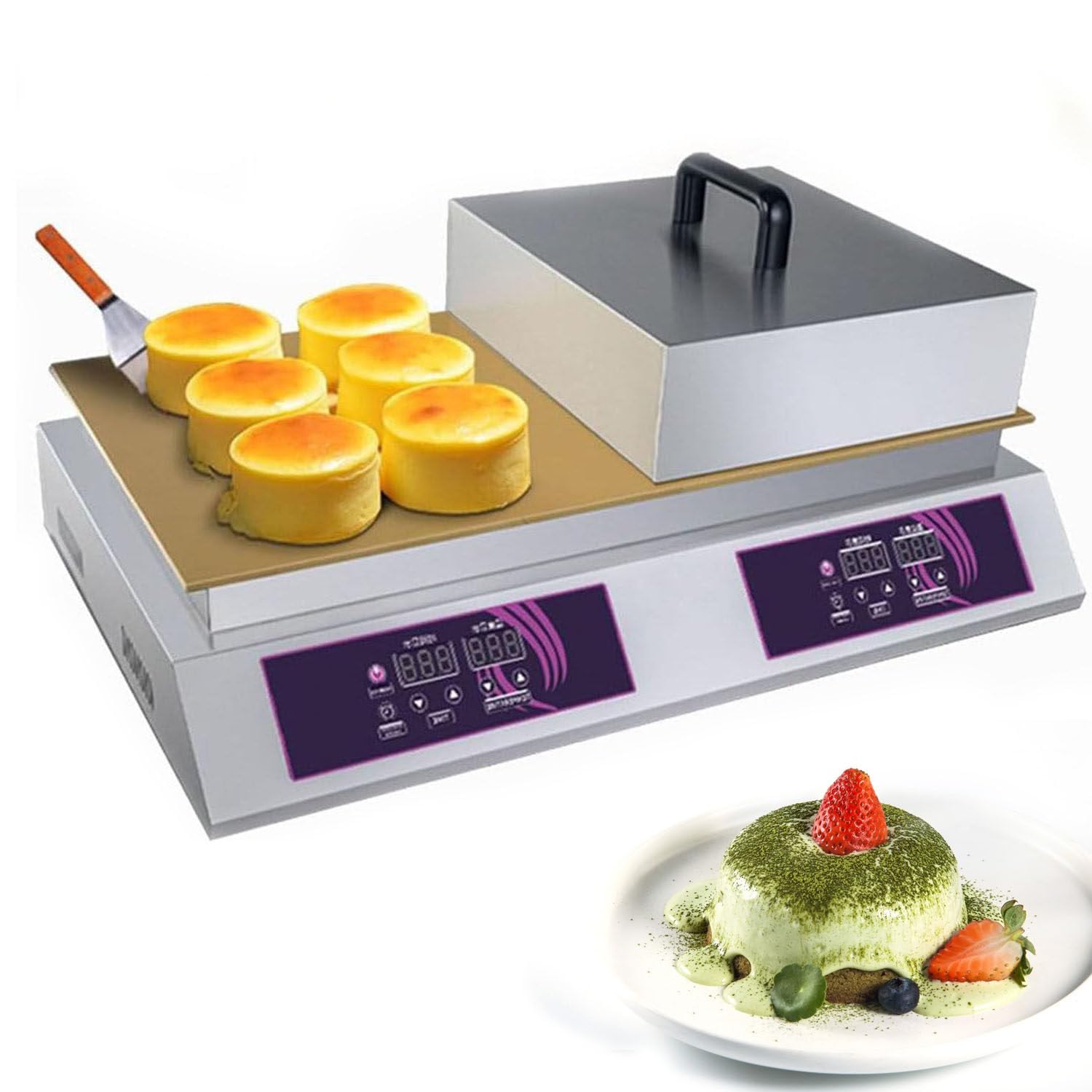 SKIHOT Electric Souffle Maker & Dorayaki Baker Stainless Steel,0-260℃ Commercial Electric Griddle Non-stick Waffle Maker,Dorayaki Machine Copper Heating Plate Double