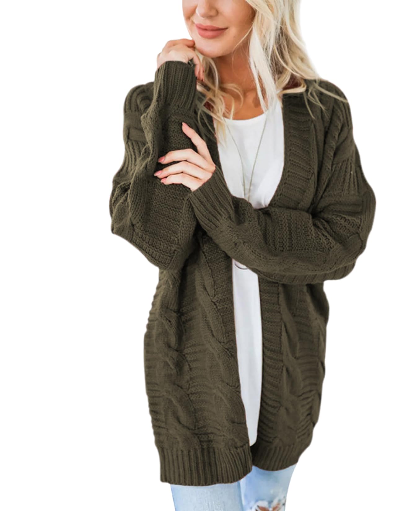 Womens Open Front Cardigan Oversized Cable Knit Long Sweater Casual Loose Fit Long Sleeve Outwear for Fall