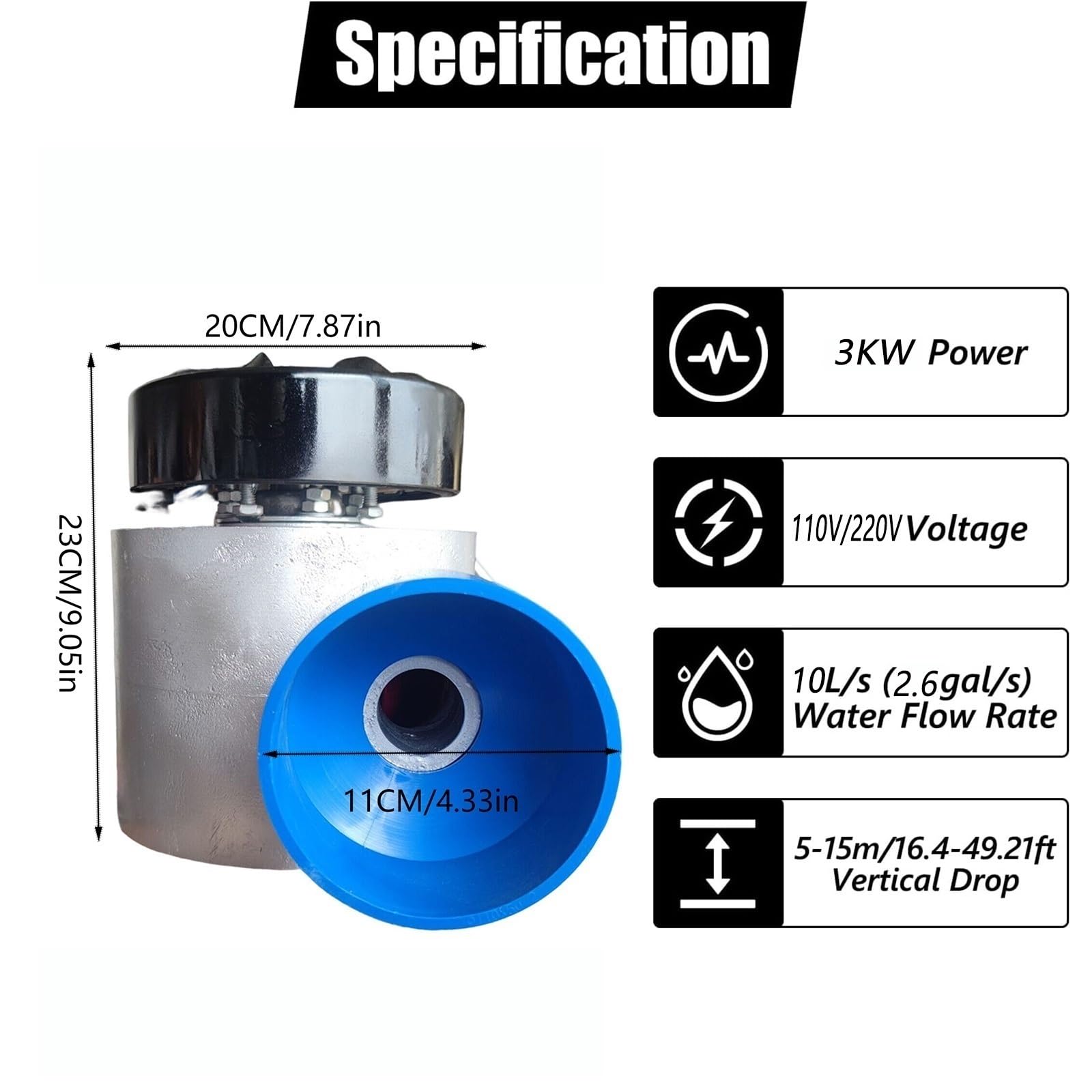 Générateur Hydroélectrique Portable 3 KW 110 V–230 V, Micro-générateur Hydroélectrique, Boîtier En Alliage D'aluminium, Adapté À L'alimentation De Secours Domestique Et À L'éclairage Extérieur