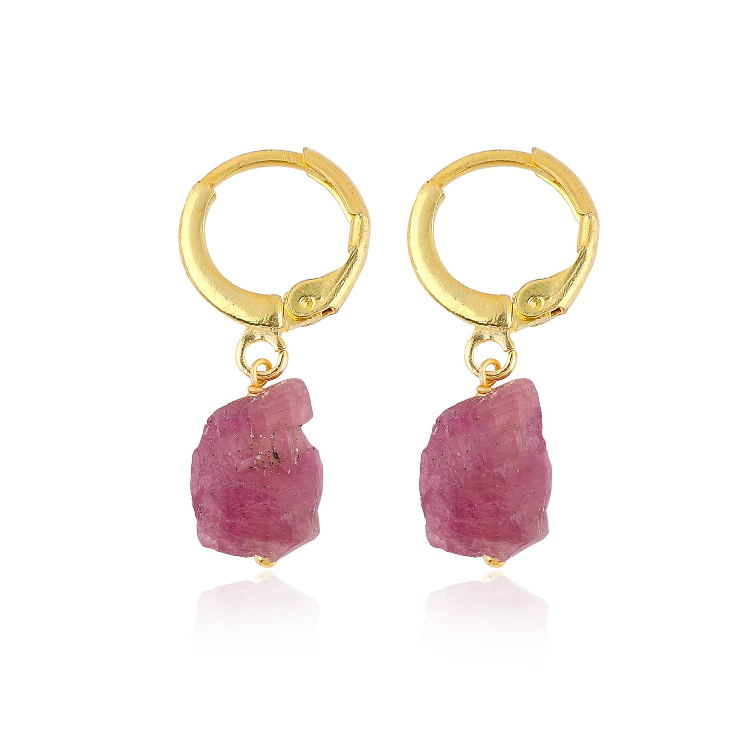 Raw Gemstone Hoop Earrings – Natural Crystal Stone Dangle Earrings for Women – Hypoallergenic Gold Plated Small Hoops – Handmade Lightweight Statement Jewelry