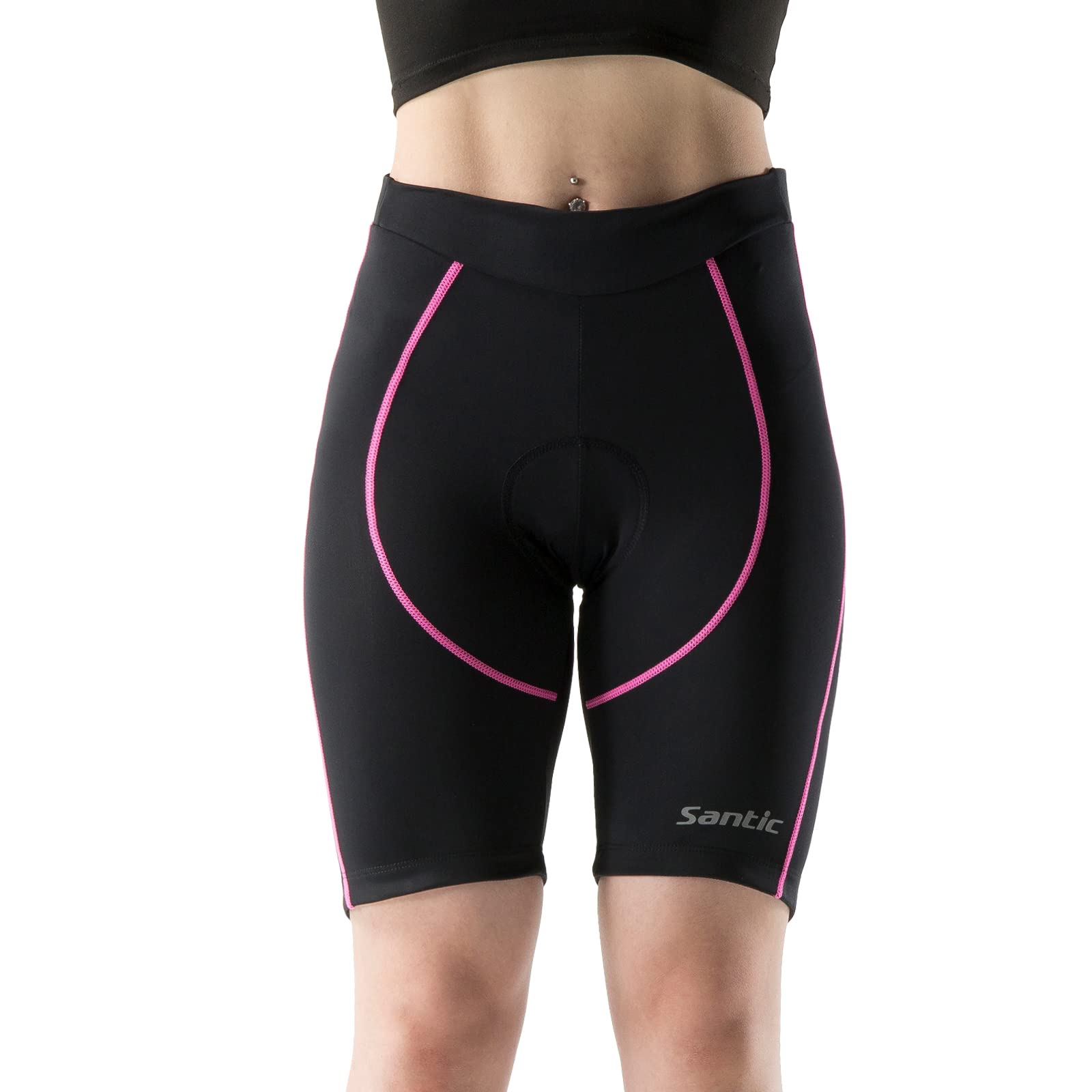 Santic Pantalones cortos de ciclismo acolchados de cintura alta para mujer, pantalones cortos de ciclismo acolchados con bolsillo