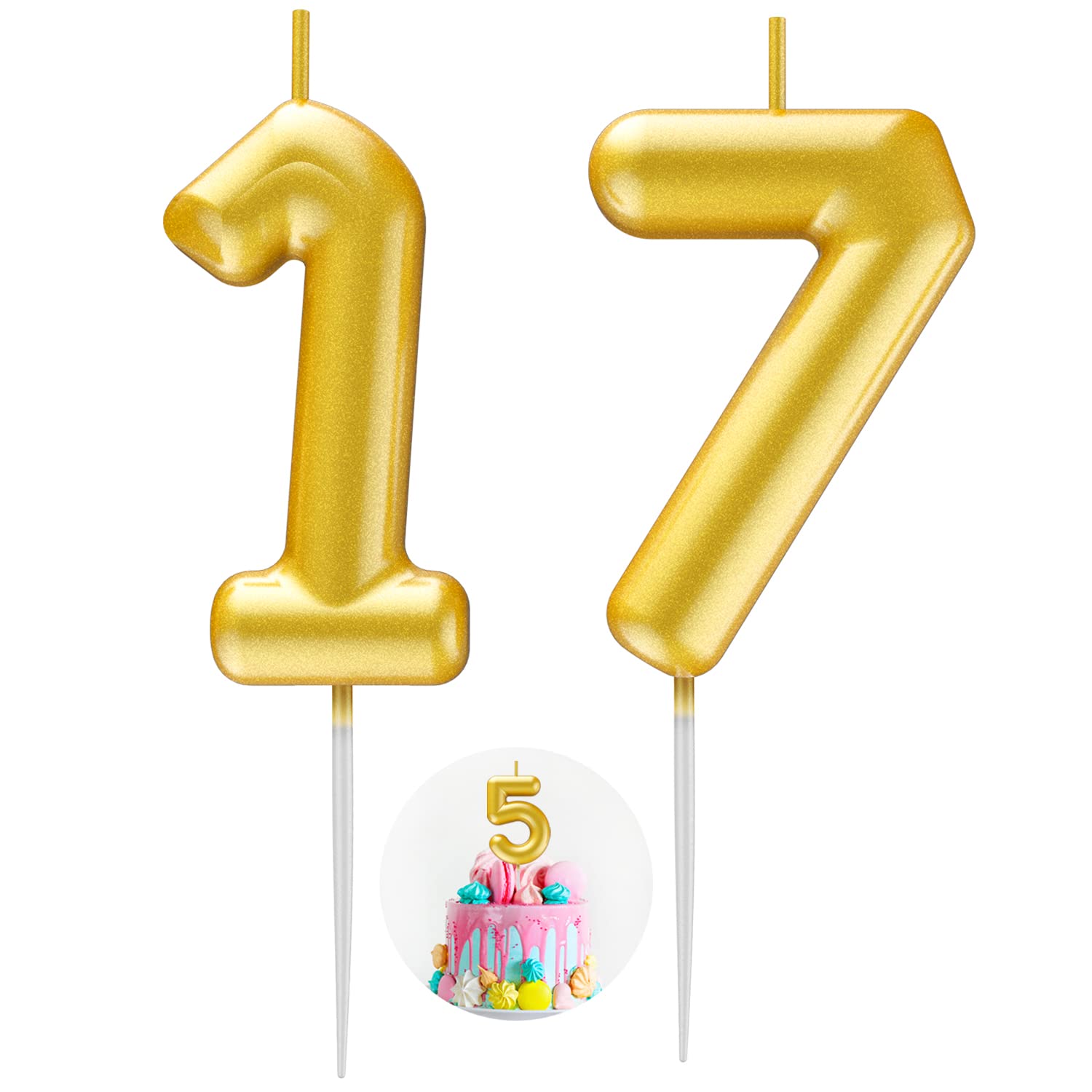 Gold Number 17 Candle Happy Birthday 3D Number Candles for Birthday Cake Party Decoration Wedding Anniversary Celebration Supplies