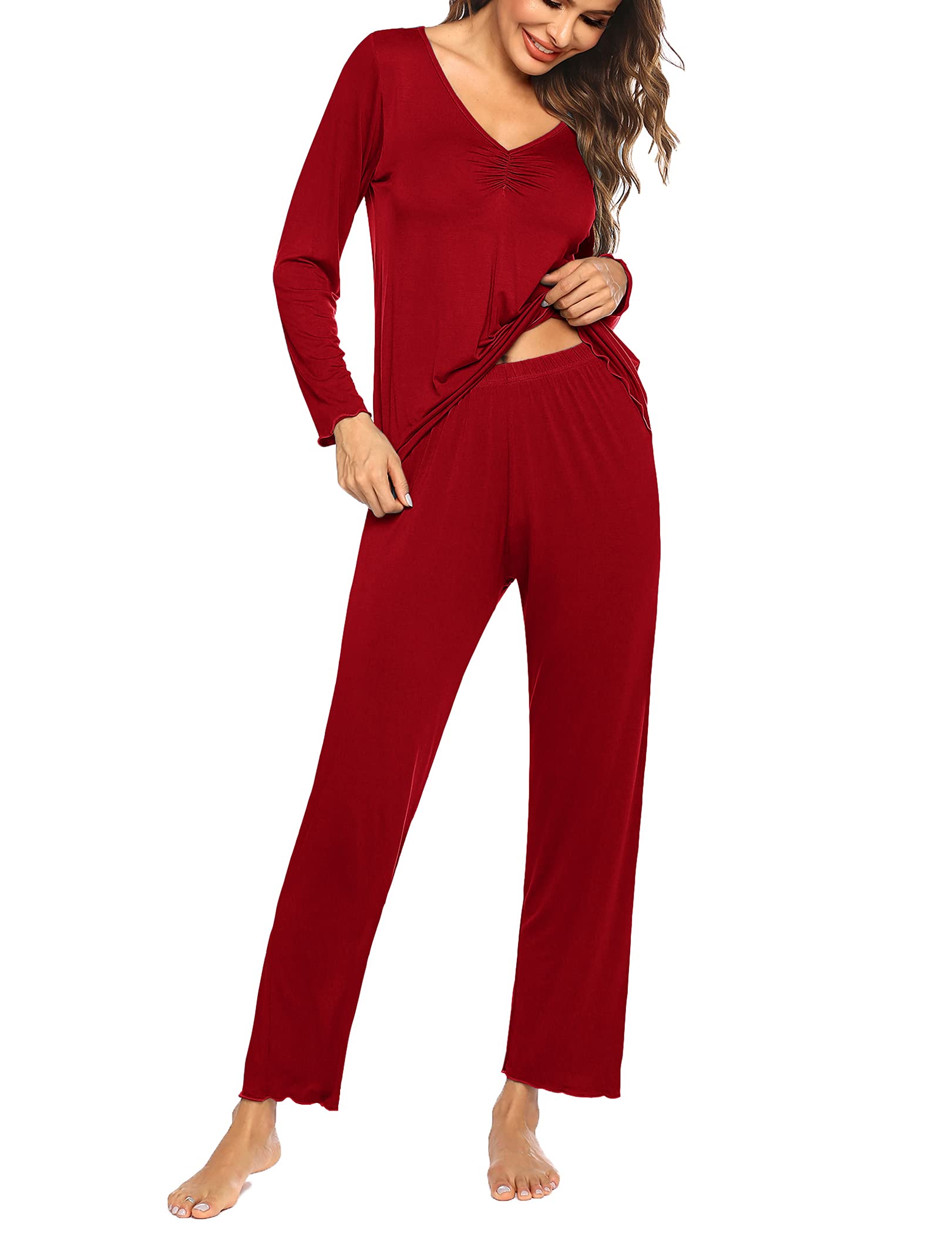 MAXMODA Pigiama Donna Pigiami Due Pezzi Maglietta Manica Lunga e Pantalone Lungo S-XXL