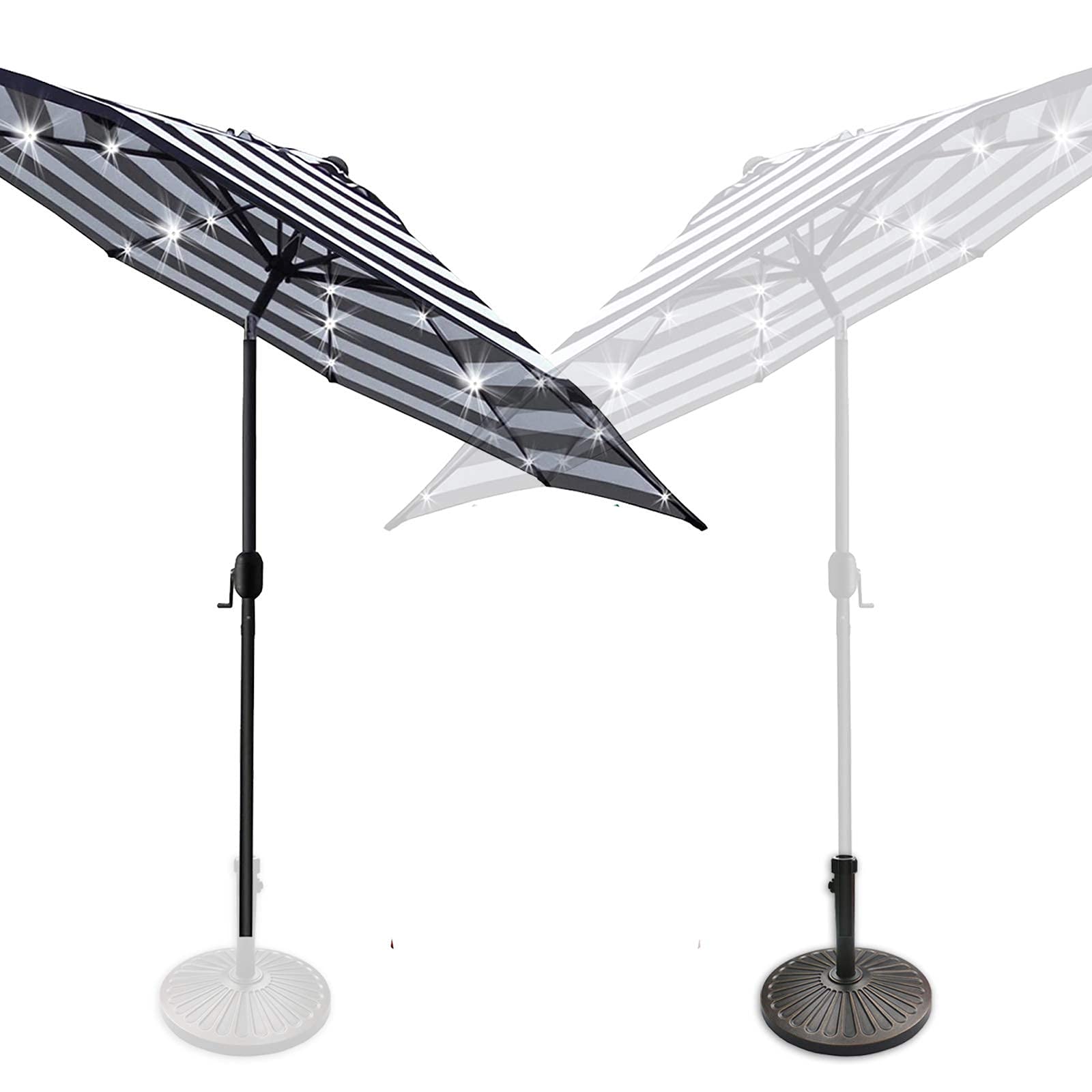 Sunnyglade 9' Solar LED Patio Umbrella Black&White with 18