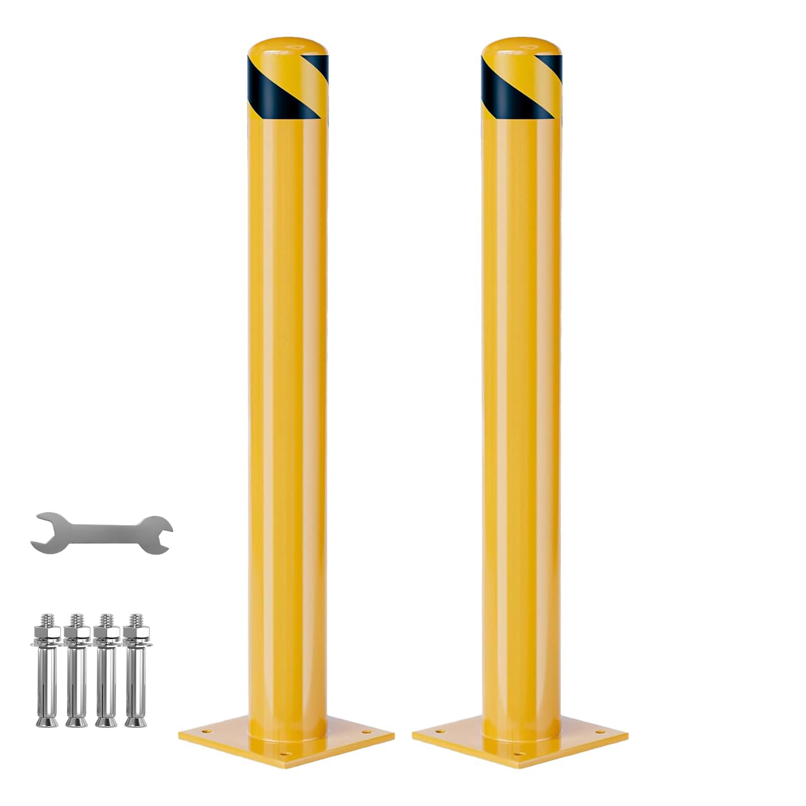 GarveeLife Heavy Duty Steel Safety Bollards 42 In,2 PC Steel Parking Bollards Post,Removable Bollards for Warehouse, Garage, Parking Lot,Reflective Tape, Anchor Bolts Included,4.5 in Diameter