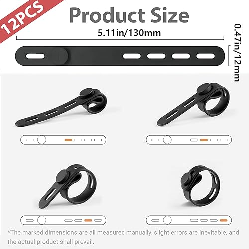 Miniatura 2 de Paquete de 12 bridas de silicona para cables, reutilizables, lavables, organizador de cables de datos de alambre, bridas eléctricas con hebilla de