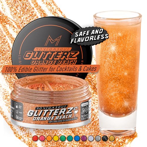 Image of MONEGASQUE Orange Edible Glitter for Drinks & Cakes, Cocktail Glitter, 10g | Sparkle Powder, Vegan, Gluten-Free, for Pastry Chefs & Home Bakers, Beverage Shimmer Powder, for Bakers & Mixologists