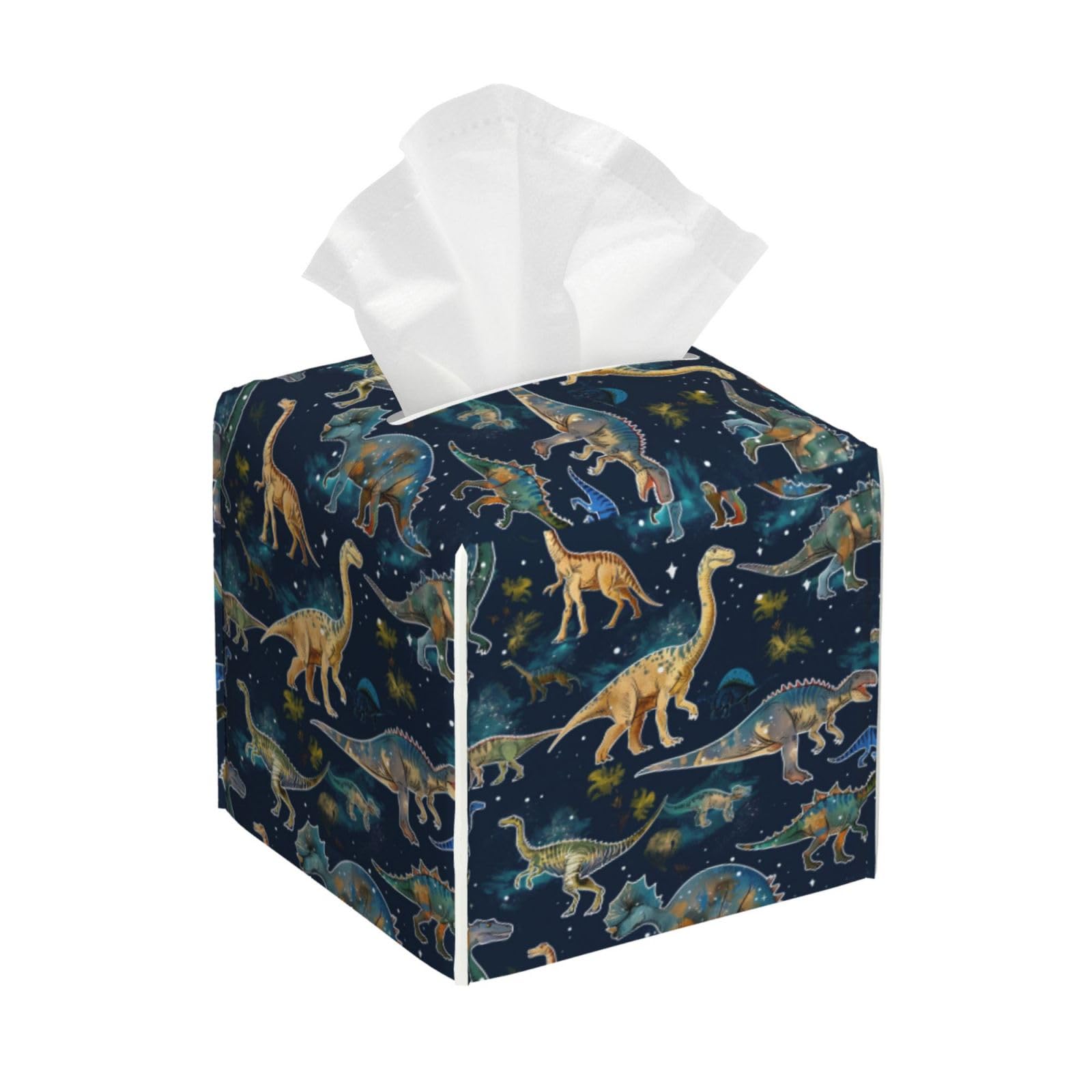 Square Tissue Boxes 5.2"x5.2"x5.2" Dinosaur Tissue Box Cover Decor for Vanity Countertop/Home/Car/Office