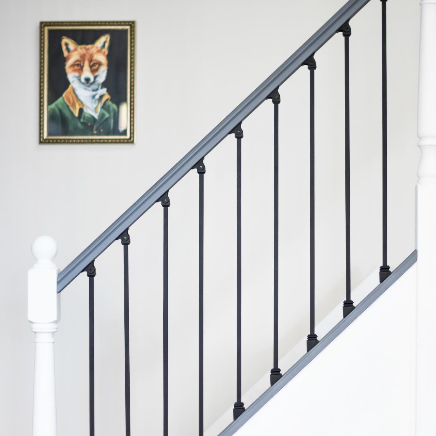 Black Country Metal Works Black Matte "Enfield" Plain Stair Spindle - With Embedded Landing Brackets